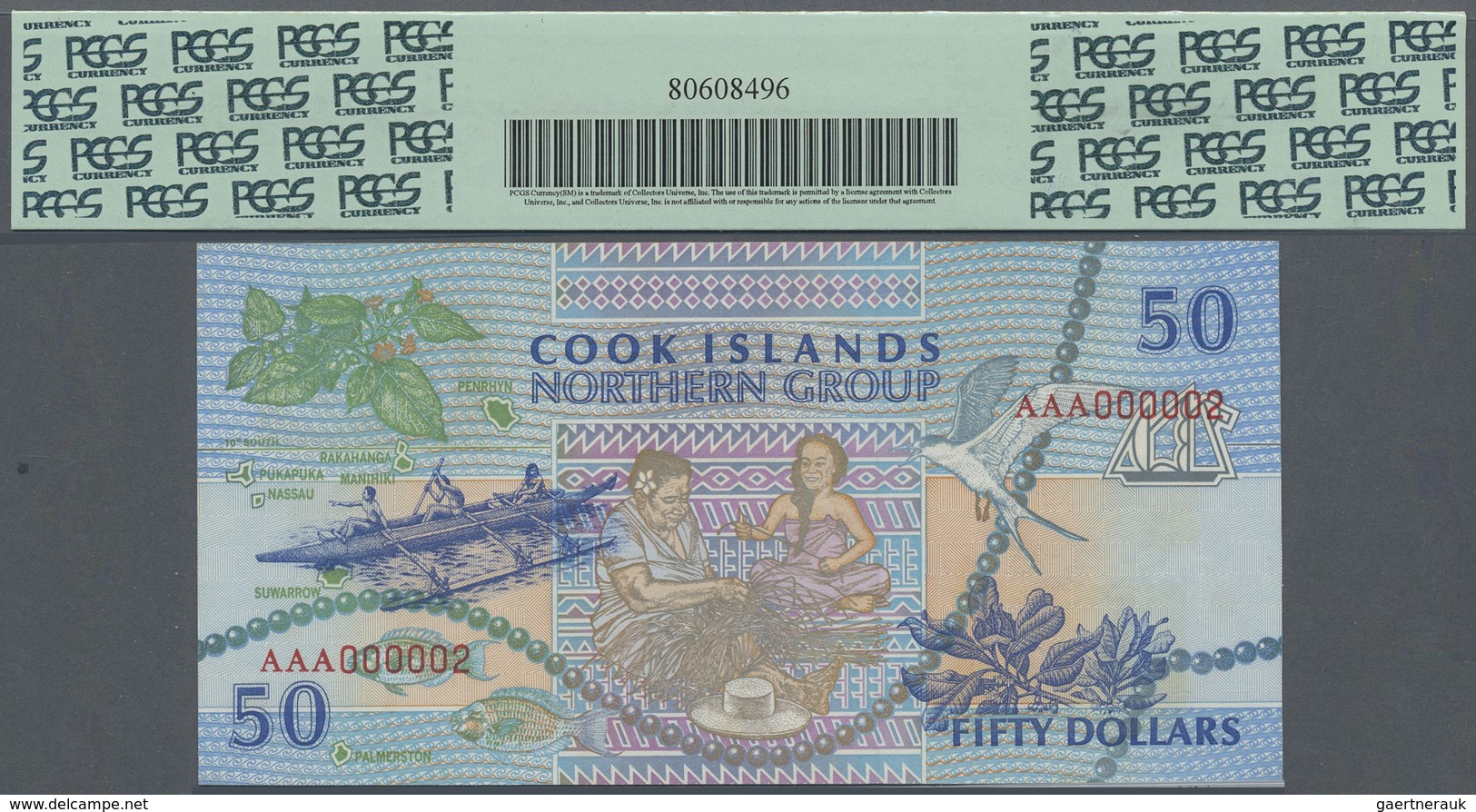 Cook Islands: 50 Dollars ND(1992), P.10a With Very Low Serial Number AAA 000002 PCGS 66 Gem New PPQ - Cook Islands