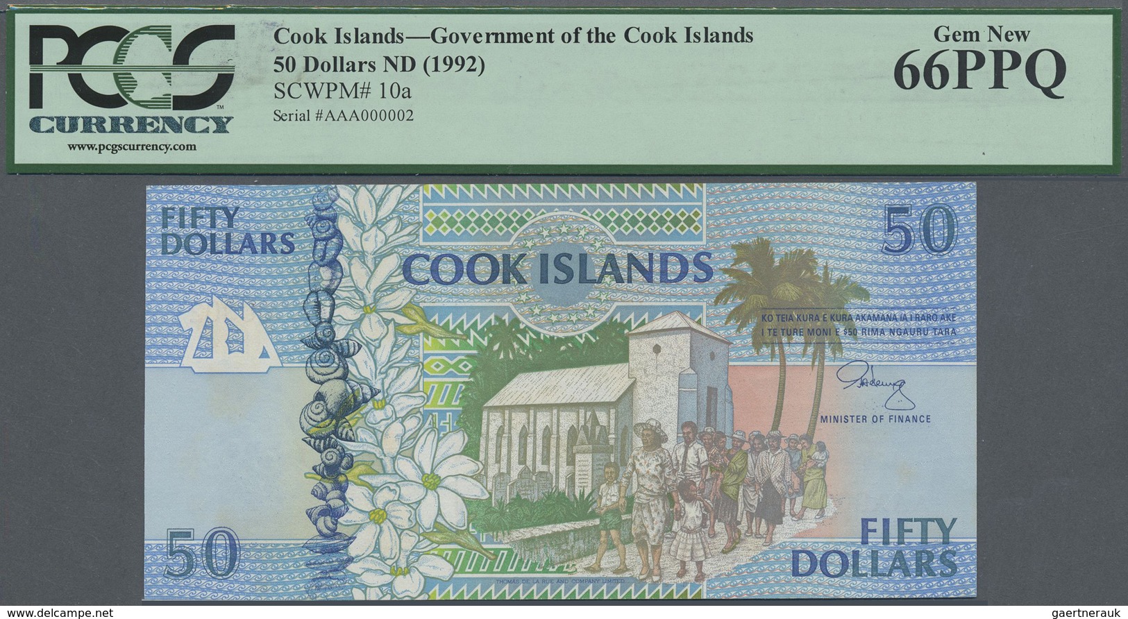 Cook Islands: 50 Dollars ND(1992), P.10a With Very Low Serial Number AAA 000002 PCGS 66 Gem New PPQ - Cook Islands