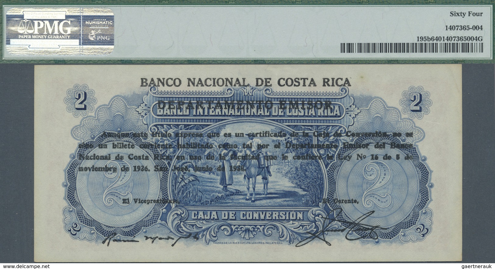 Costa Rica: 2 Colones 1973 P. 195b, PMG Graded 64 Choice UNC. - Costa Rica