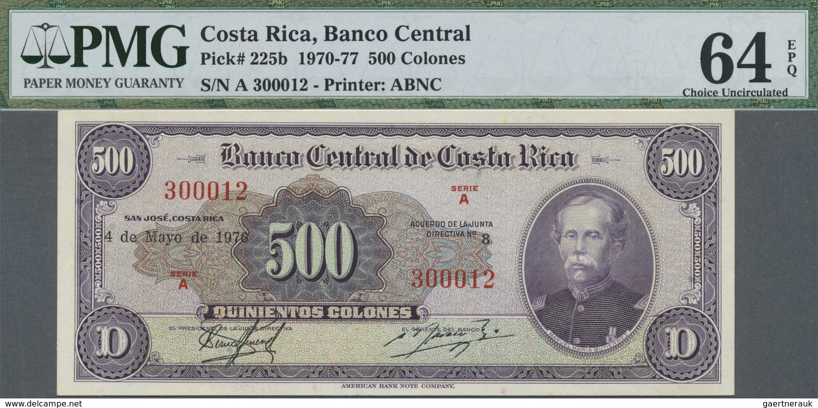 Costa Rica: 500 Colones 1976 P. 225b, PMG Graded 64 Choice UNC EPQ. - Costa Rica