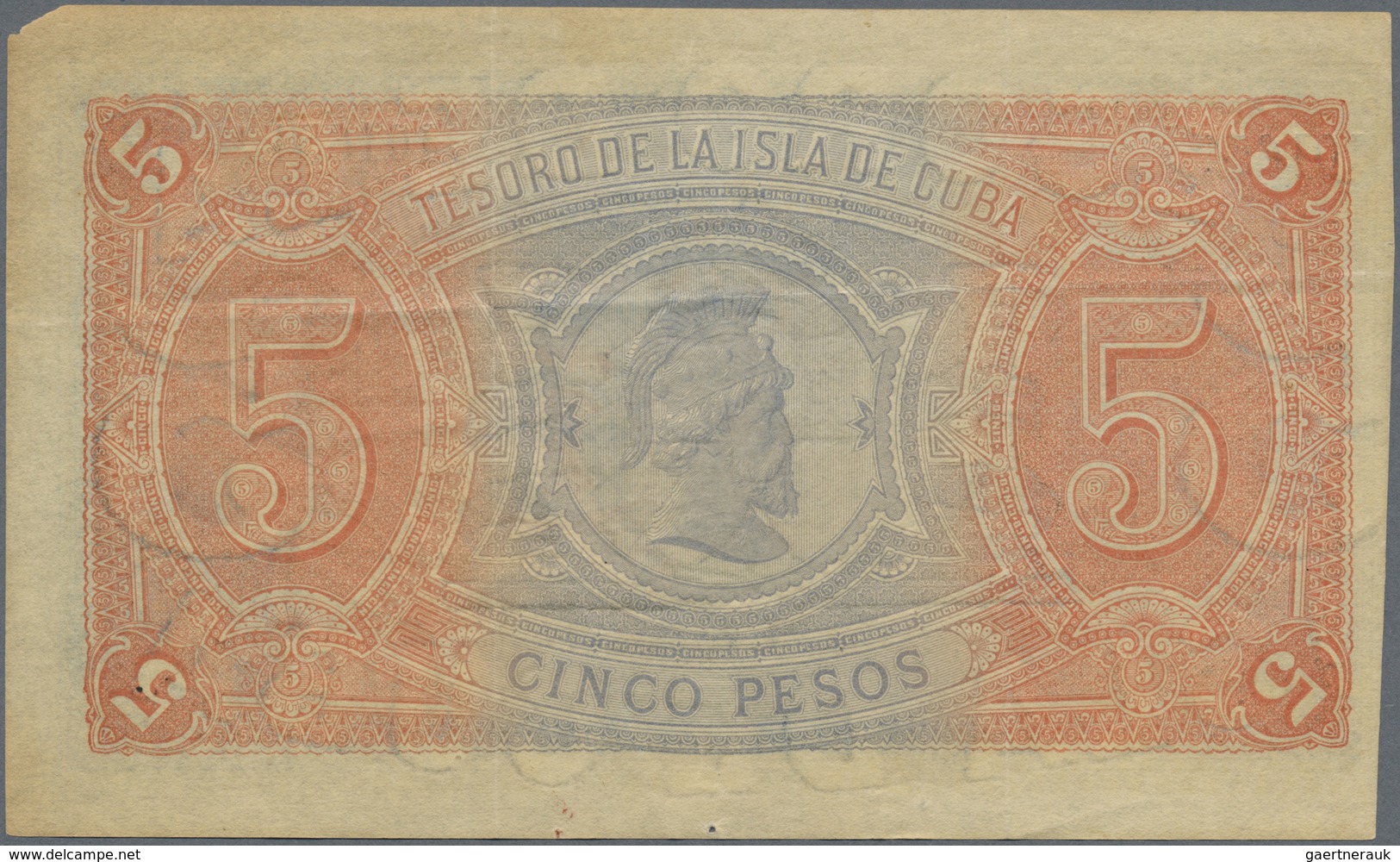 Cuba: 5 Pesos 1891 Remainder P. 39b, Vertical And Horizontal Fold, Trimmed At Left Border, Tiny Miss - Cuba