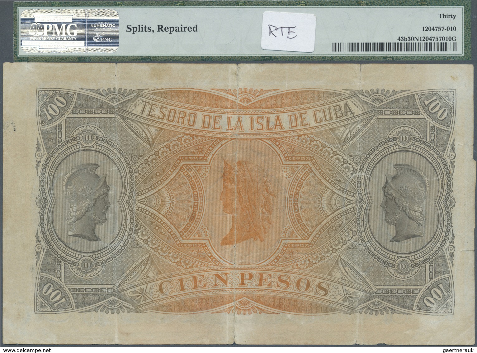 Cuba: 100 Pesos 1891 P. 43b, Condition: PMG Graded 30 Very Fine NET. - Cuba