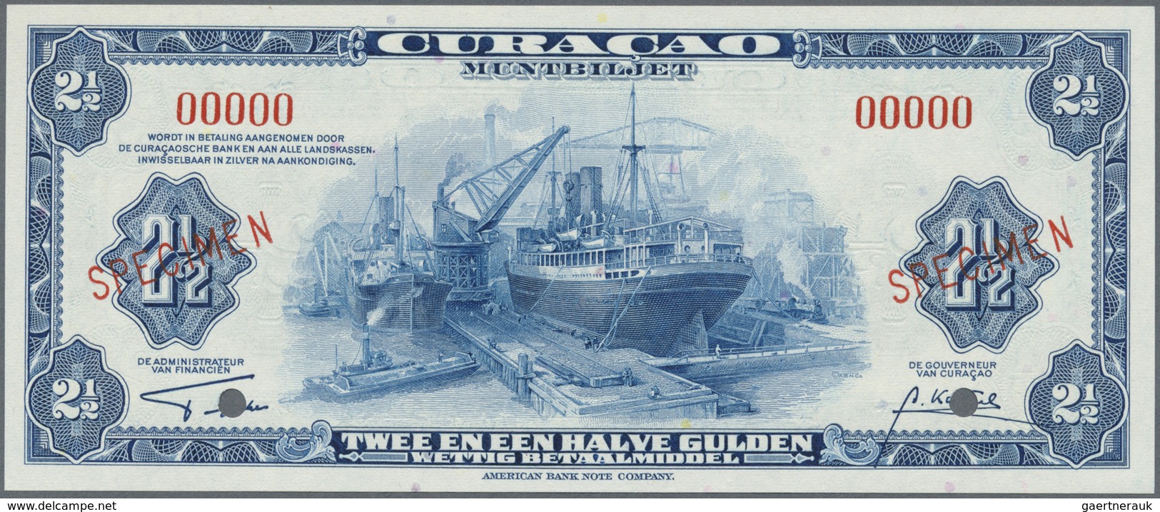 Curacao: 2 1/2 Gulden 1942 SPECIMEN, P.36s In Perfect UNC Condition - Altri – America
