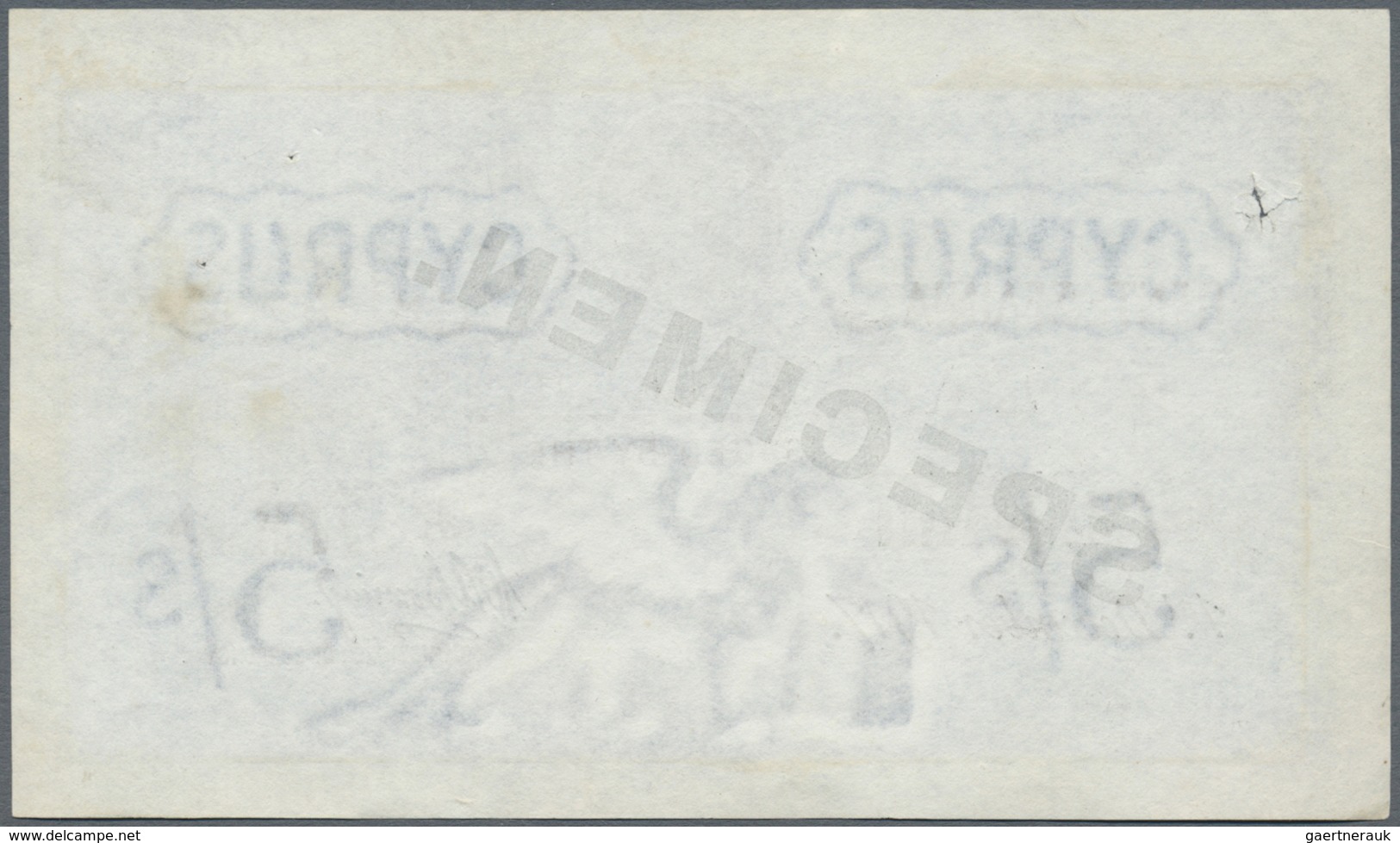 Cyprus / Zypern: 5 Shillings 1917 Specimen, P.7s, Small Hole At Upper Left, Pinholes At Upper Right, - Cyprus