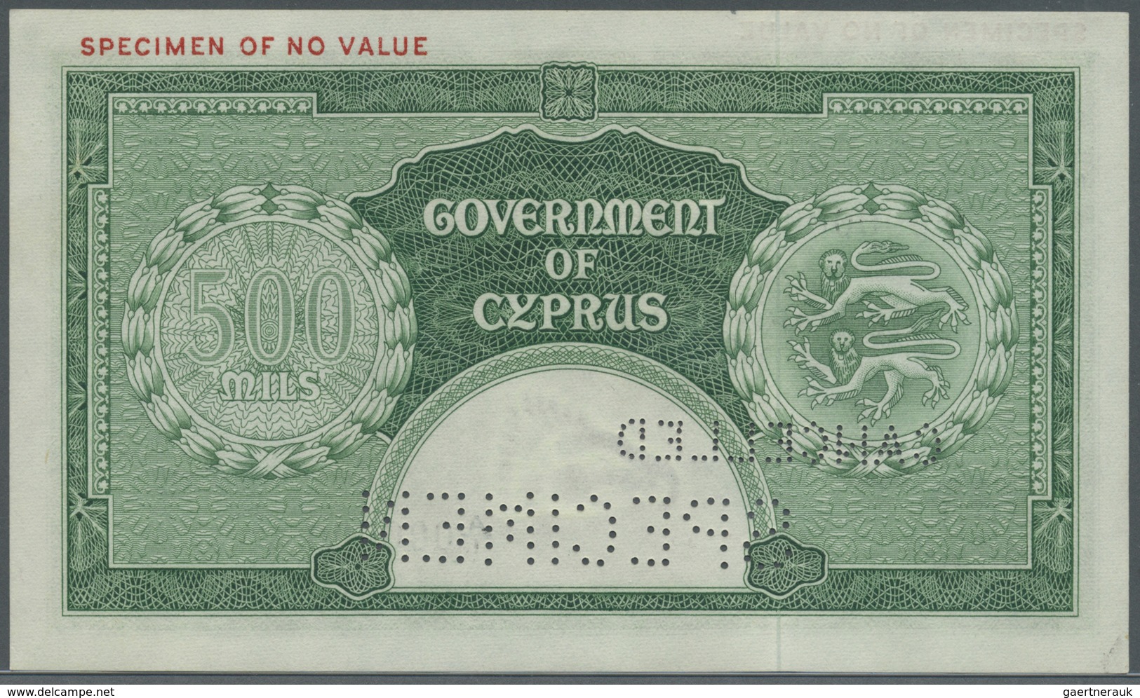 Cyprus / Zypern: 500 Mil 1955 SPECIMEN, P.34as With A Tiny Dint At Upper Right Corner, Otherwise Per - Cipro