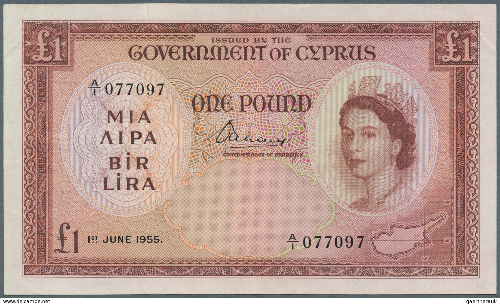 Cyprus / Zypern: 1 Pound 1955, P.35, Very Nice And Attractive Note, Bright Colors And Crisp Paper, V - Cipro