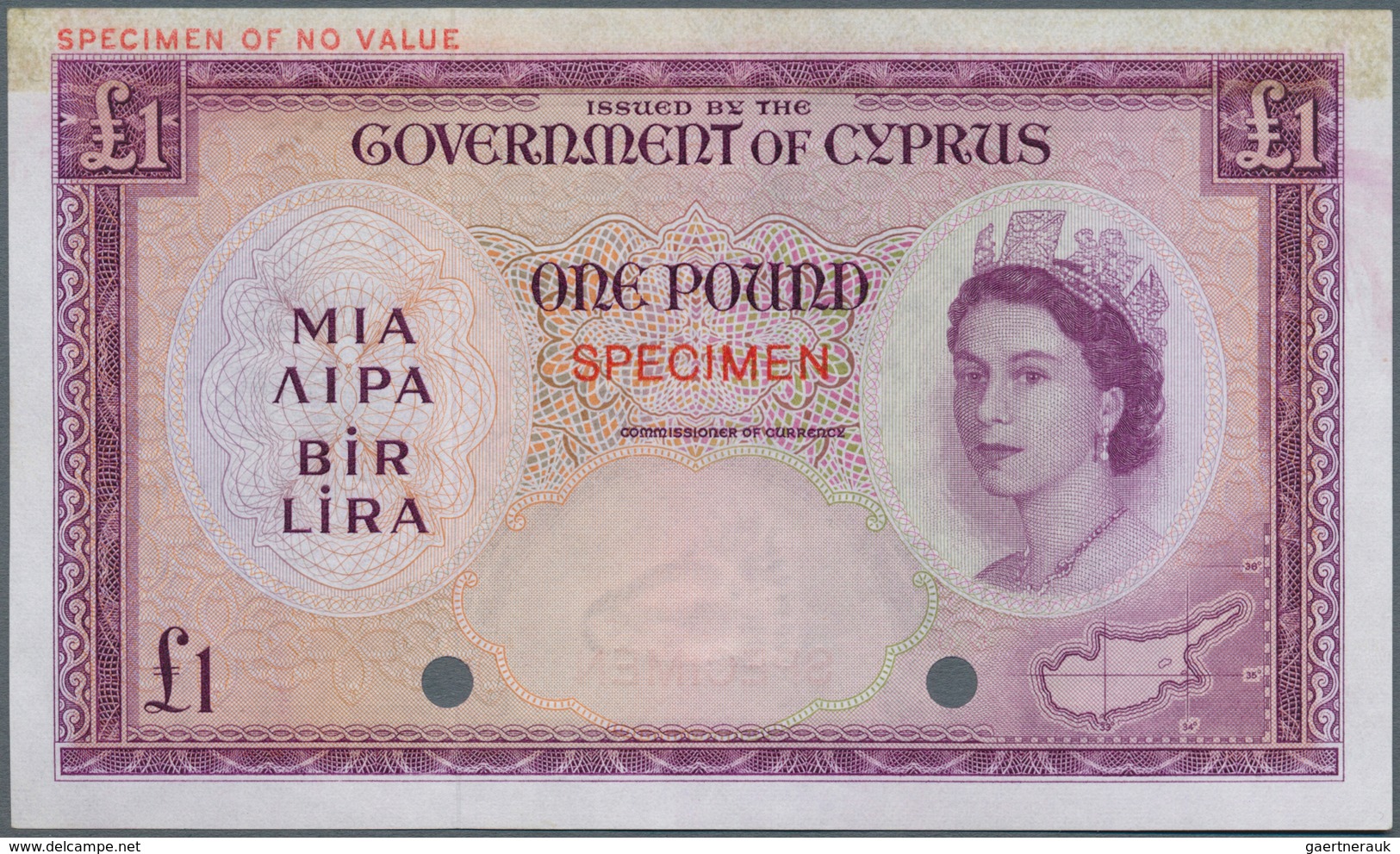 Cyprus / Zypern: 1 Pound Color Trial Specimen, P.35cts In Lilac Instead Of Brown, Traces Of Glue At - Cyprus