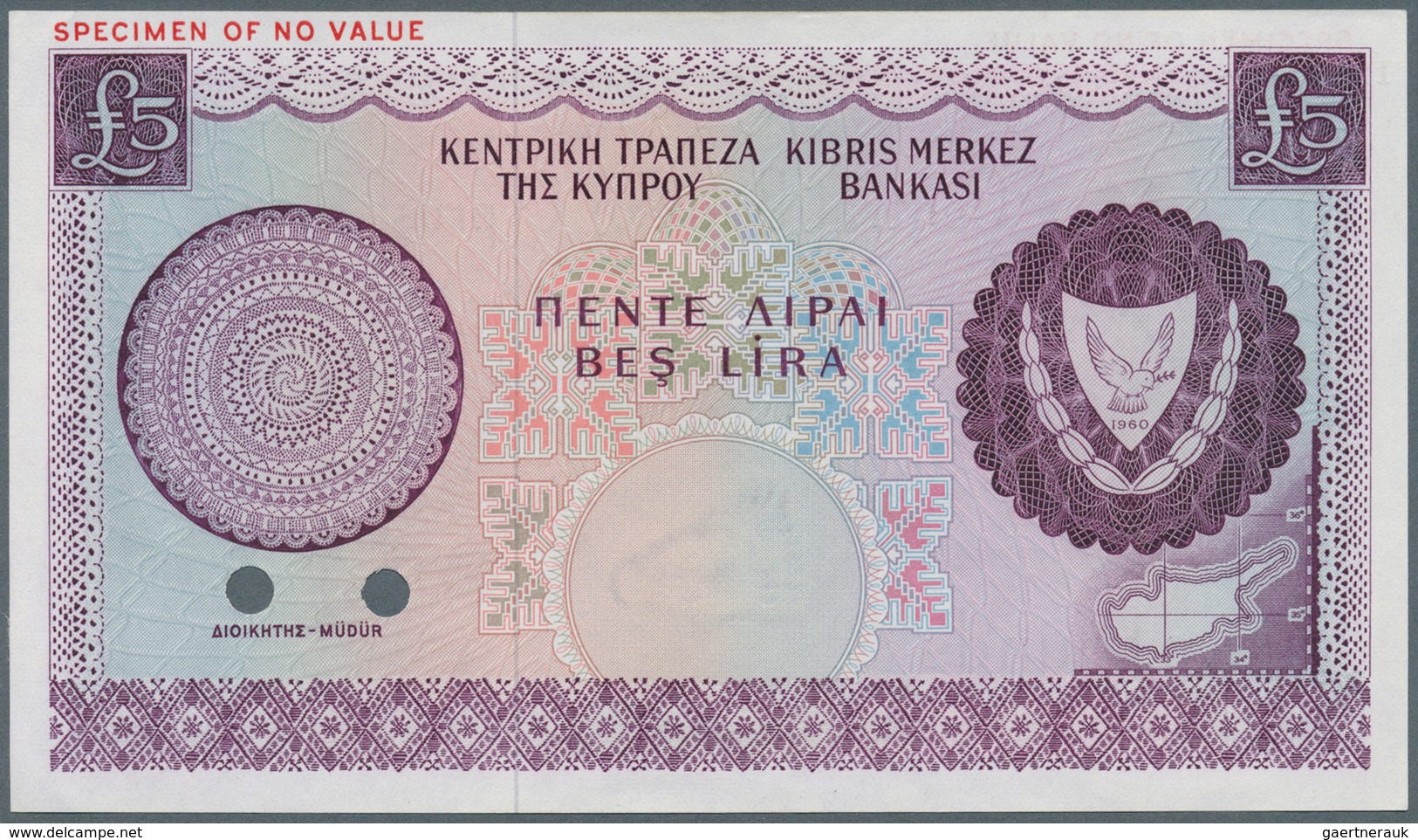 Cyprus / Zypern: 5 Pounds Color Trial Specimen, P.44cts, Traces Of Glue At Right Border On Back, Oth - Cyprus