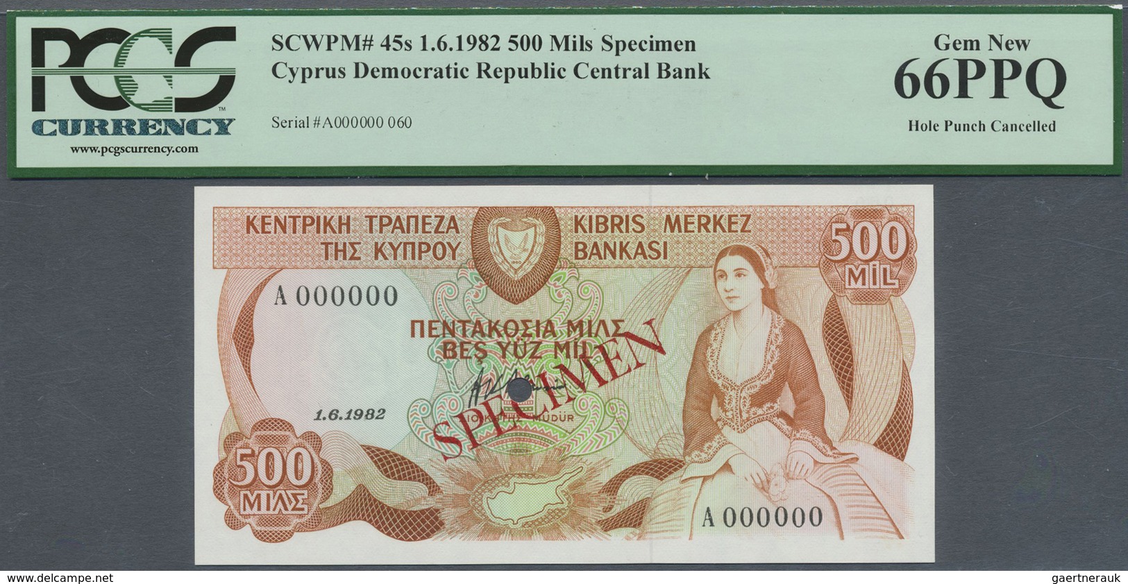 Cyprus / Zypern: 50 Cents 1982 SPECIMEN P.45s In Perfect Condition, PCGS Graded 66 Gem New PPQ - Chypre