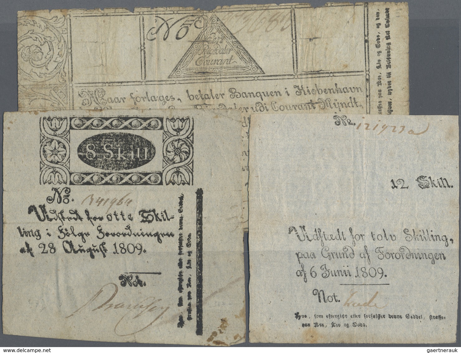 Denmark  / Dänemark: Set Of 3 Notes Containing 1 Rigsdaler Courant 1801 P. A28 (G With Large Tears), - Denmark