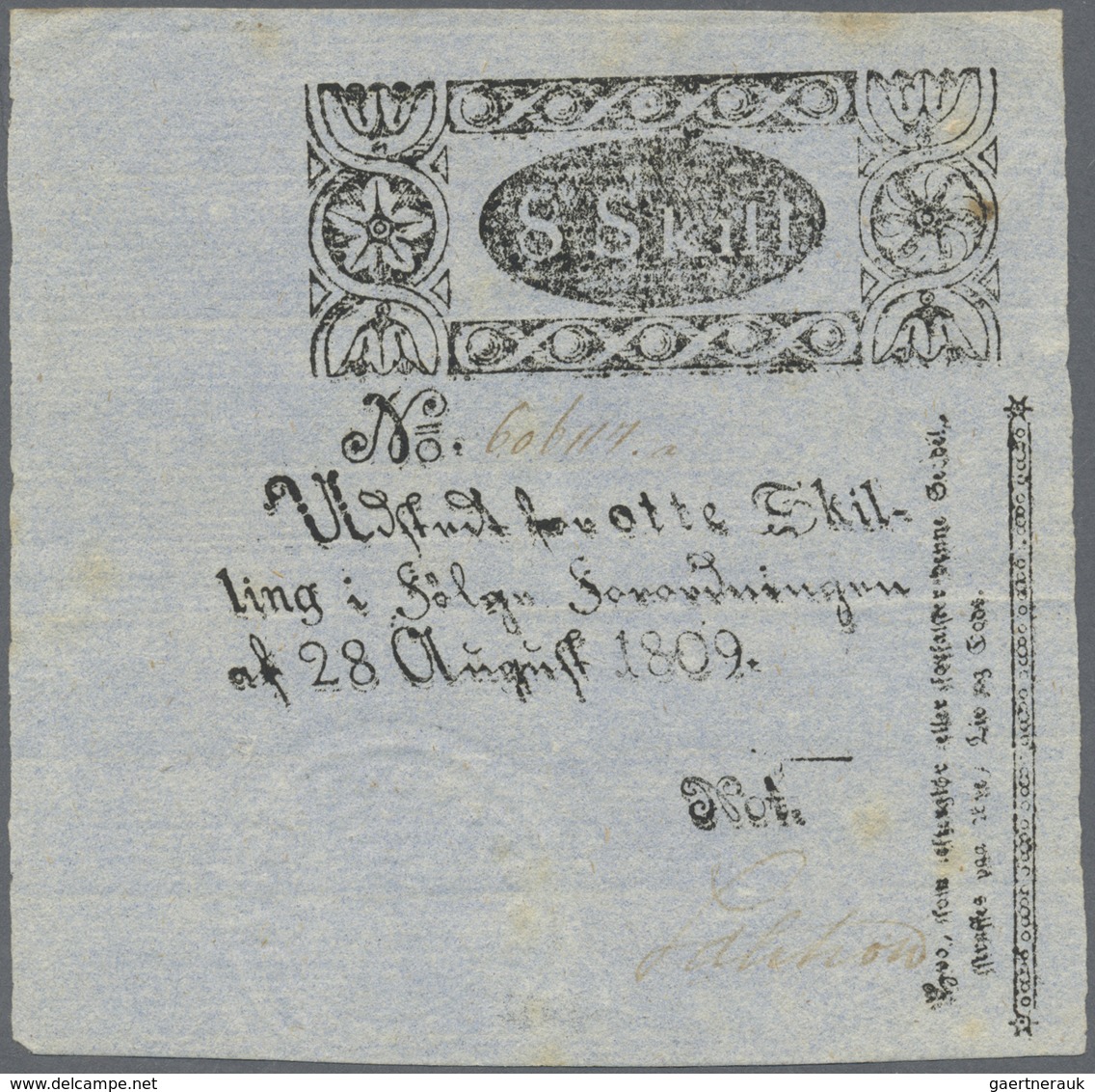 Denmark  / Dänemark: 8 Skilling 1809 P. A40, Light Center And Horizontal Fold, No Holes Or Tears, St - Danemark