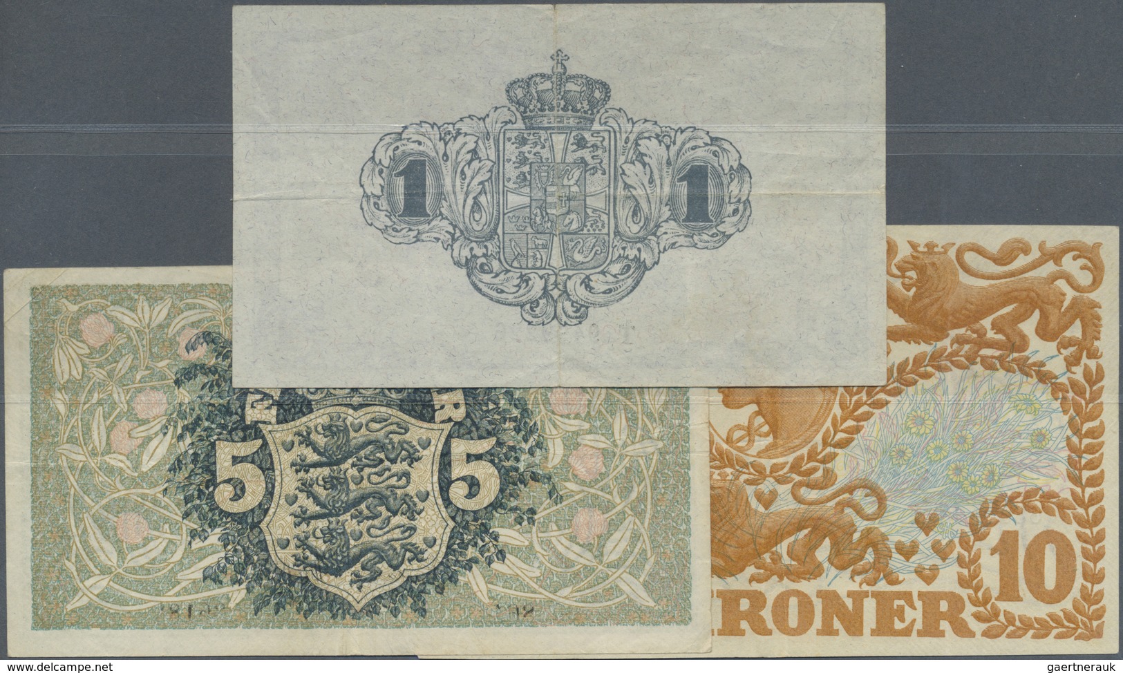Denmark  / Dänemark: Set With 3 Notes Containing 1 Krone 1921 P. 12f  (VF-), 5 Kroner 1920 P. 20h (F - Denmark