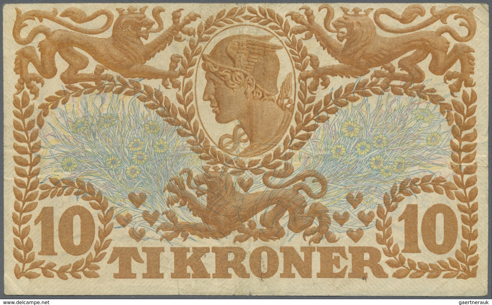 Denmark  / Dänemark: 10 Kroner 1922 P. 21n, Rarer Early Date With Vertical And Horizontal Folds, No - Danemark