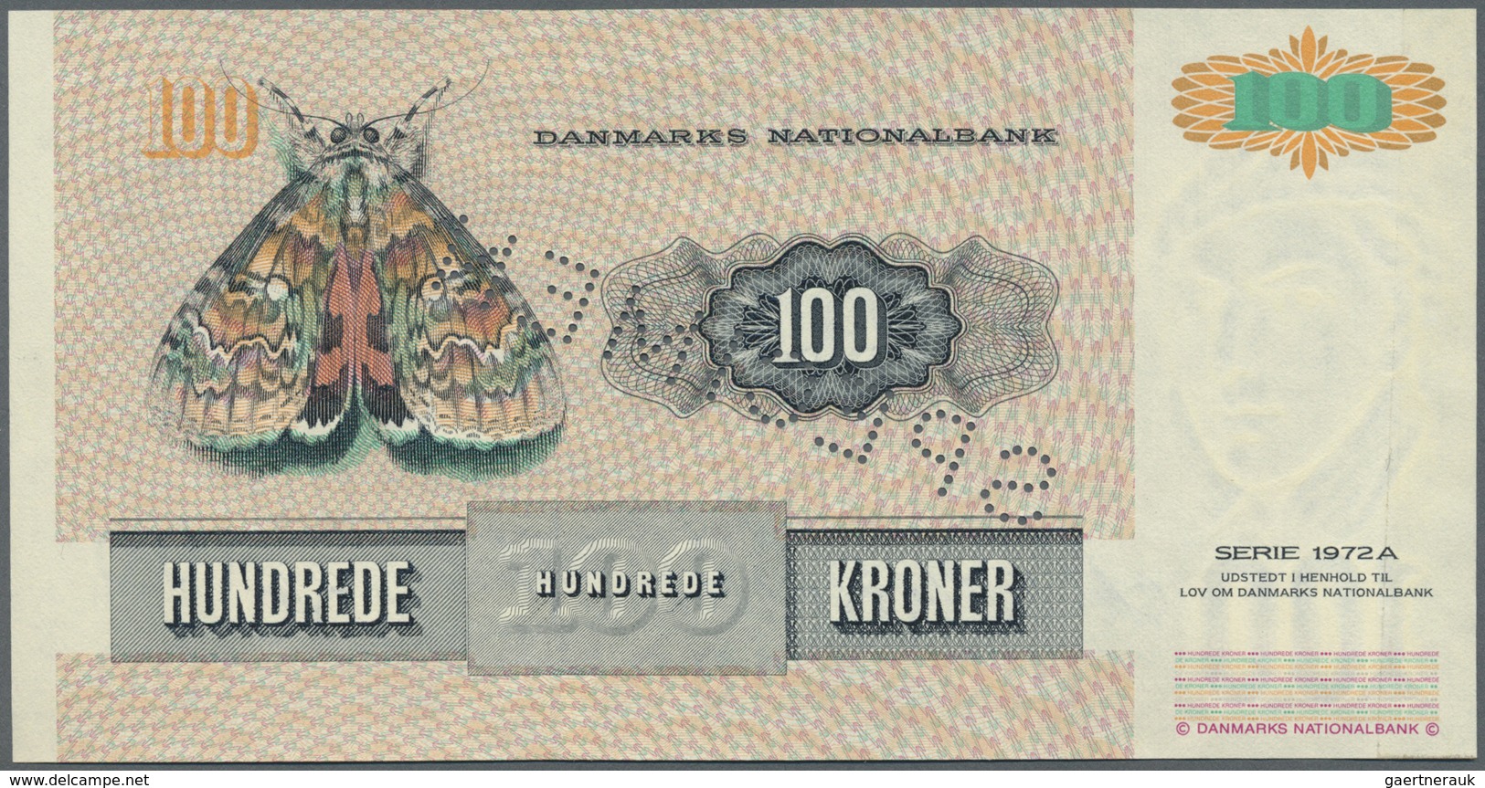 Denmark  / Dänemark: 100 Kroner 1995 Specimen P. 54Cs, Specimen Perforation, Zero Serial Numbers, On - Denmark