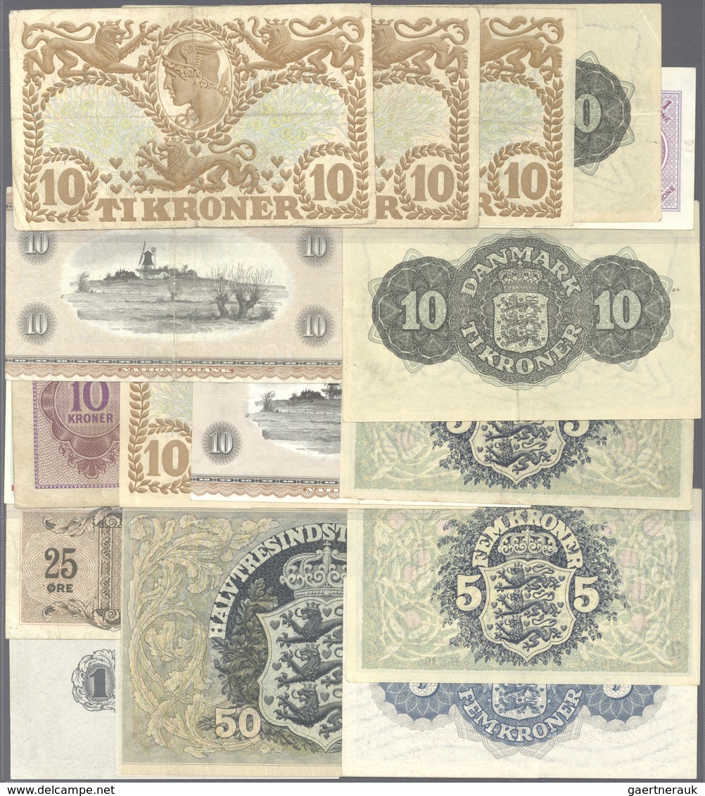 Denmark  / Dänemark: Set Of 63 Banknotes Containing 1 Kroner 1920 P. 12e (UNC), 5 Kroner 1942 P. 30h - Denmark