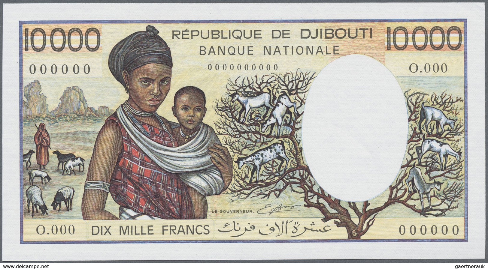 Djibouti / Dschibuti: 10.000 Francs ND(1984-99) Specimen P. 39bs, Seldom Seen With Zero Serial Numbe - Gibuti