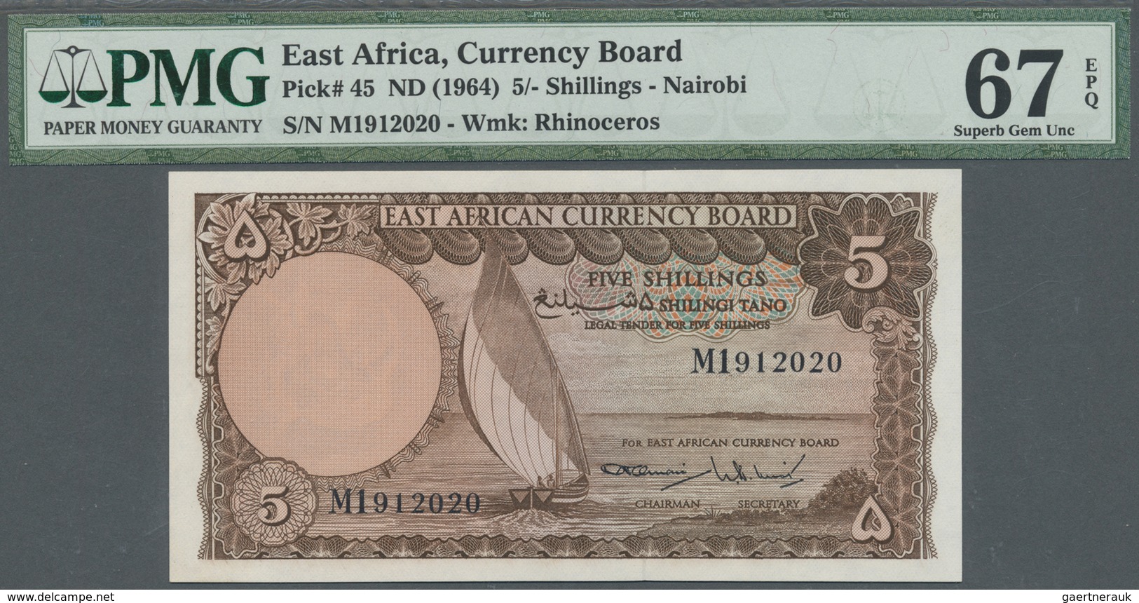 East Africa / Ost-Afrika: East African Currency Board 5 Shillings ND(1964), P.45 In Perfect Uncircul - Other - Africa