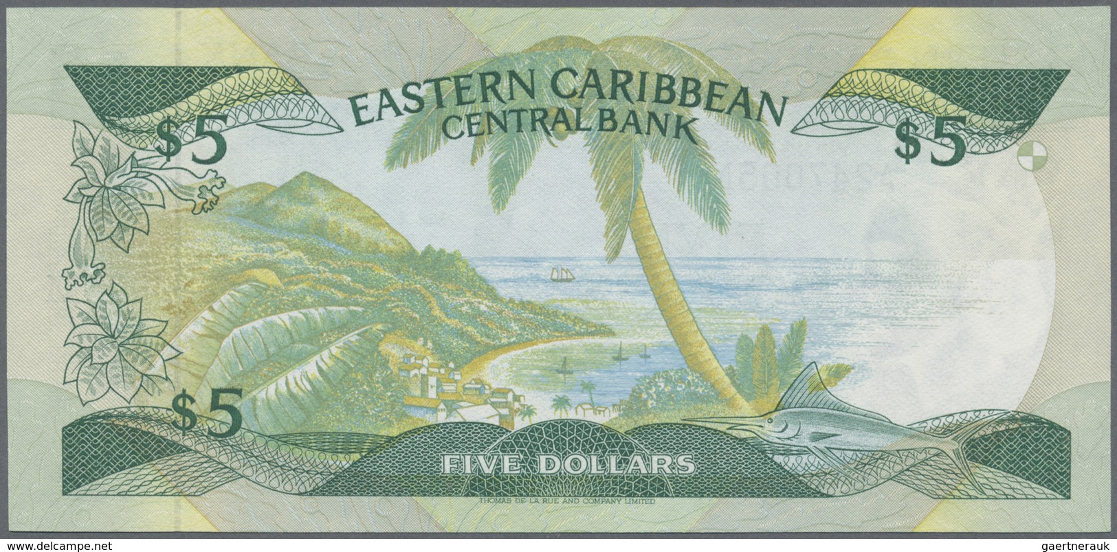 East Caribbean States / Ostkaribische Staaten: Set with 8 Banknotes 1980's, comprising 1 and 4 x 5 D