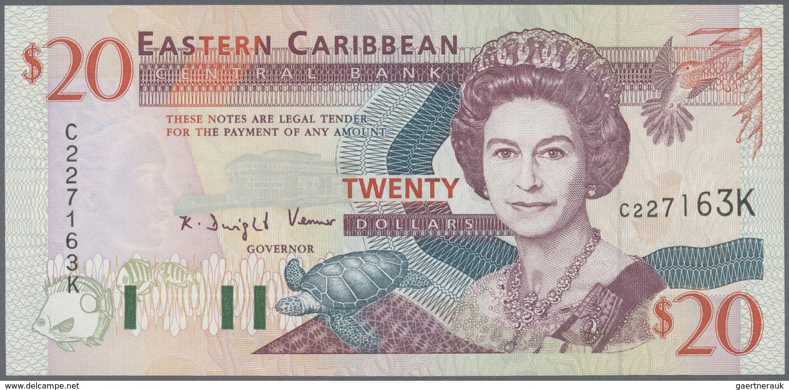 East Caribbean States / Ostkaribische Staaten: Set With 5 Banknotes 5 Dollars Saint Kitts And Montse - East Carribeans