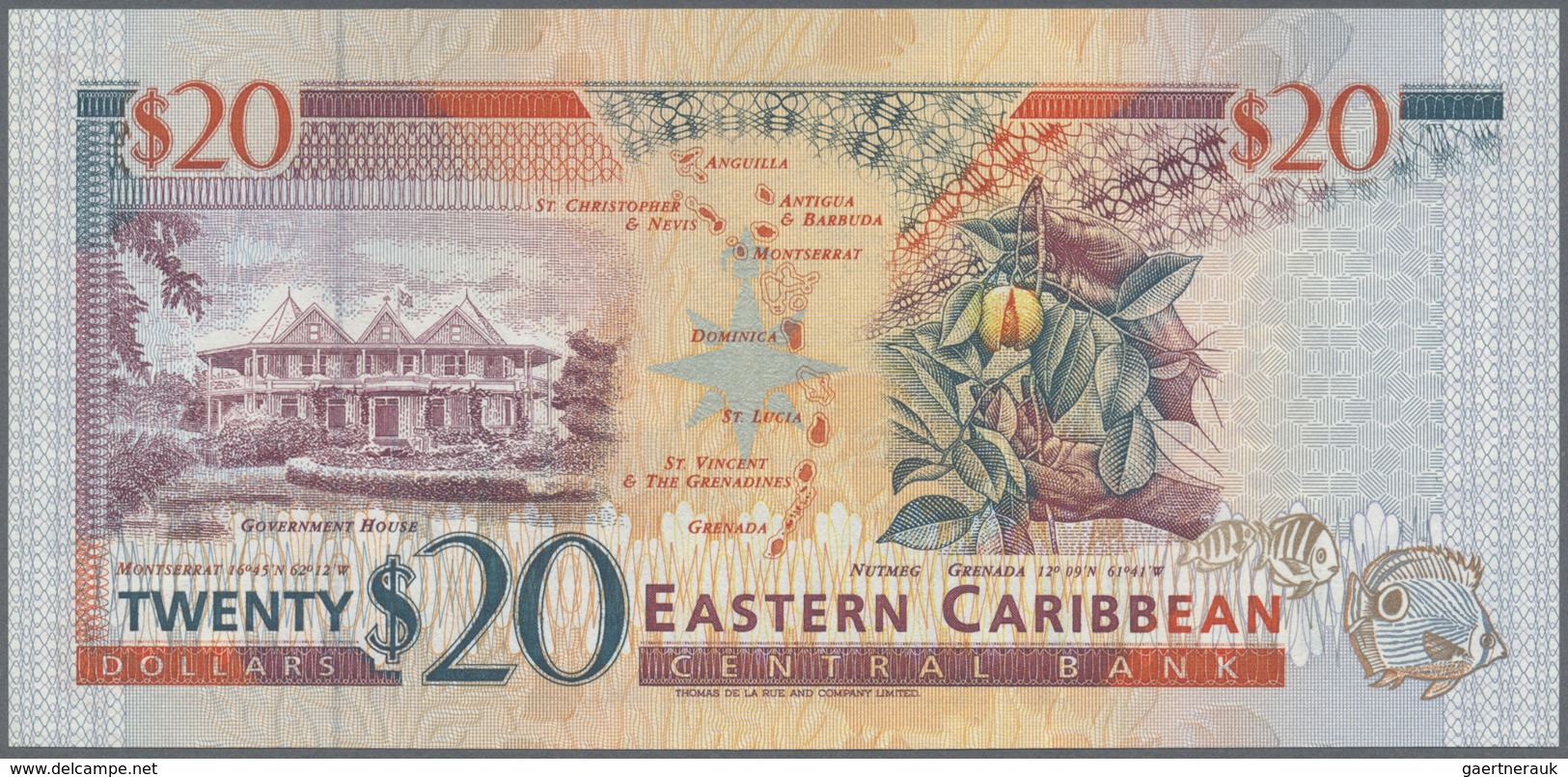 East Caribbean States / Ostkaribische Staaten: Set With 5 Banknotes 5 Dollars Saint Kitts And Montse - East Carribeans