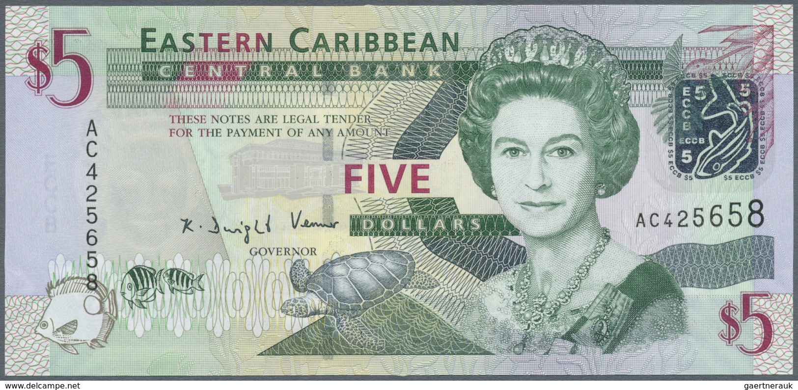 East Caribbean States / Ostkaribische Staaten: Set With 5 Banknores Series ND(2008) $5 AC425658, $10 - East Carribeans