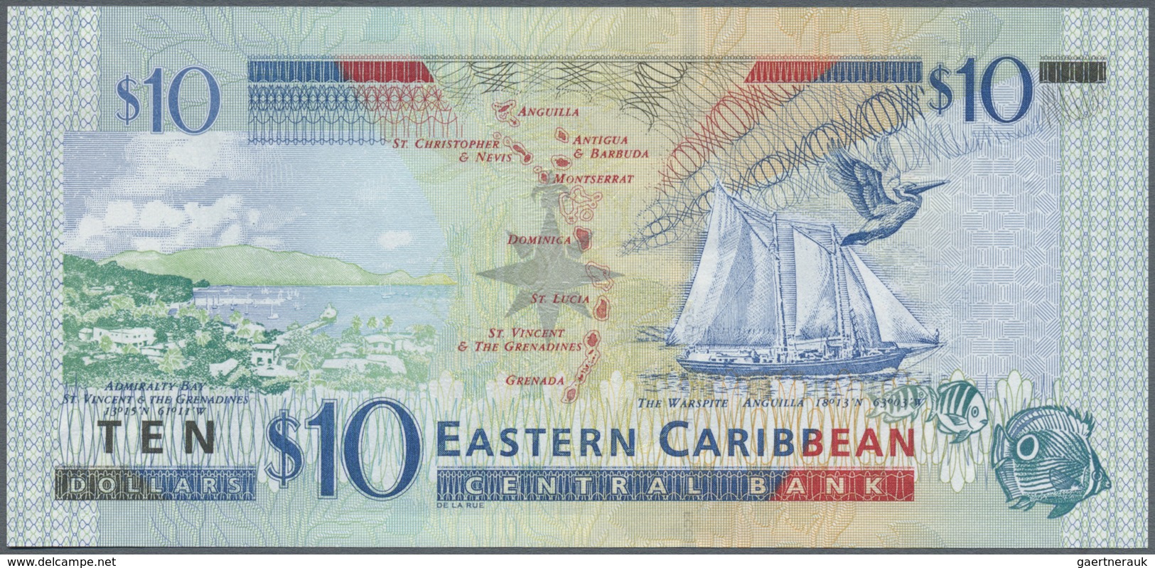 East Caribbean States / Ostkaribische Staaten: Set With 5 Banknores Series ND(2008) $5 AC425658, $10 - East Carribeans