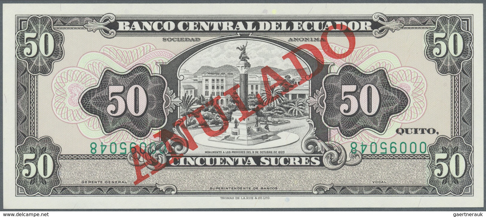 Ecuador: 50 Sucres ND Specimen P. 122s, Interesting Item With Red Ovtp. ANNULADO And Serial Numbers - Ecuador