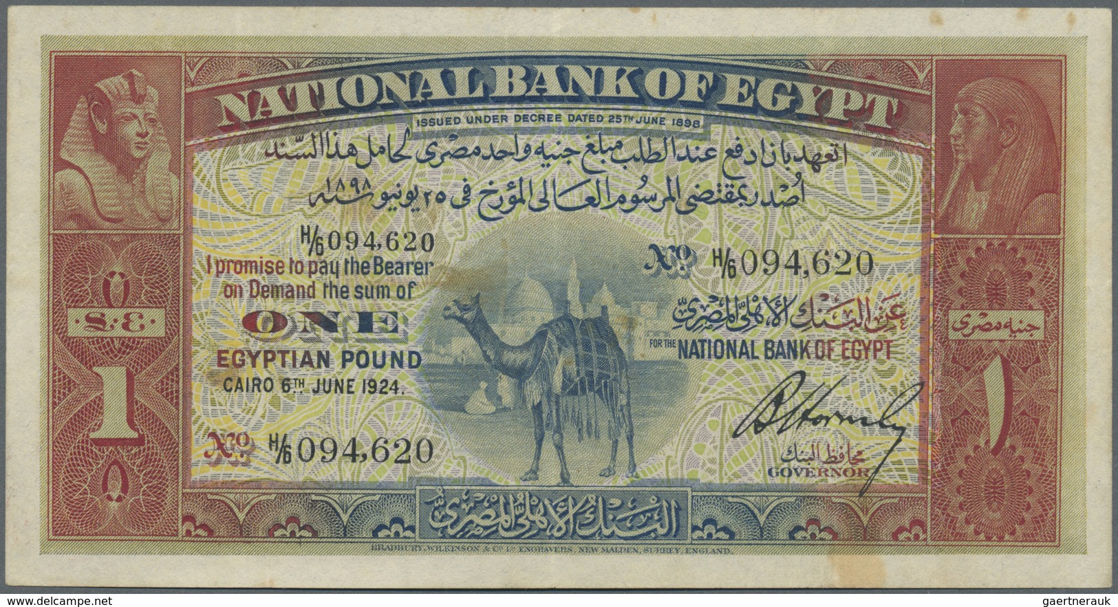 Egypt / Ägypten: National Bank Of Egypt 1 Pound June 6th 1924, P.18, Great Original Shape With Stron - Aegypten