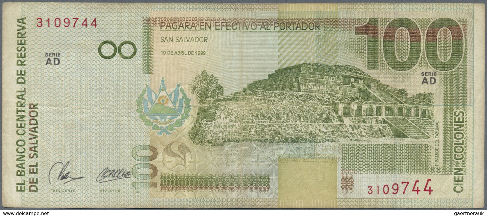 El Salvador: Set Of 2 Notes 100 Colones 1999 P. 157, Both Used With Folds And Creases, One With Stai - El Salvador