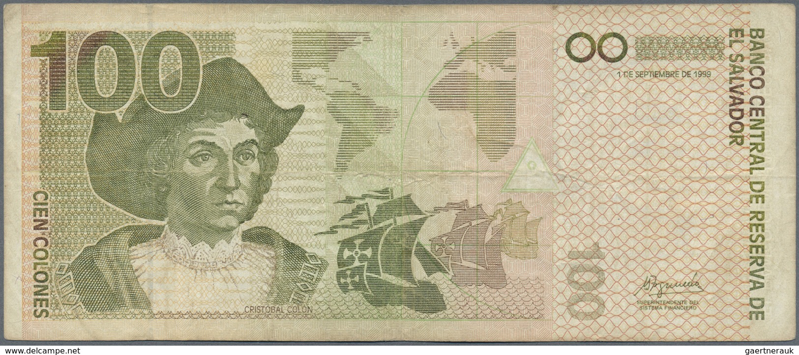 El Salvador: Set Of 2 Notes 100 Colones 1999 P. 157, Both Used With Folds And Creases, One With Stai - El Salvador