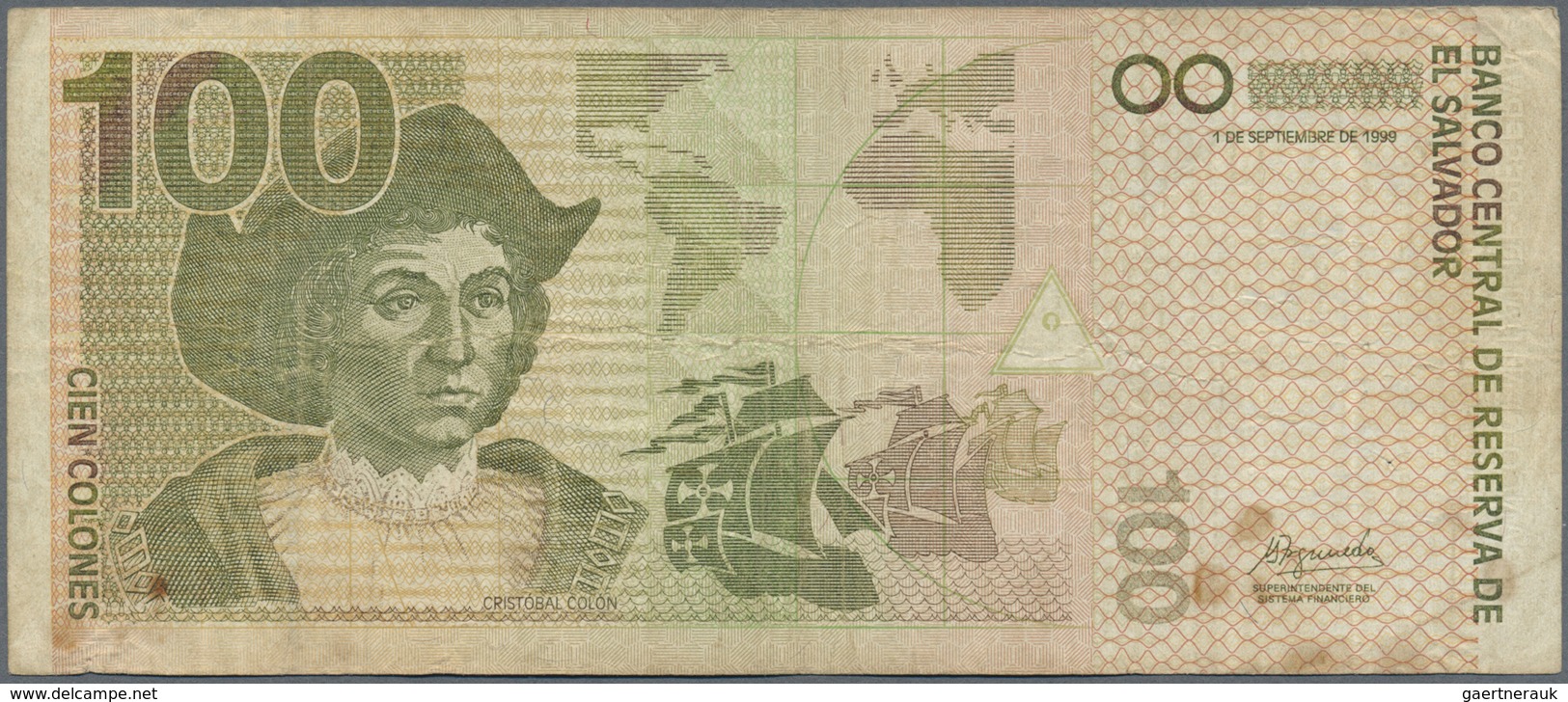 El Salvador: Set Of 2 Notes 100 Colones 1999 P. 157, Both Used With Folds And Creases, One With Stai - El Salvador