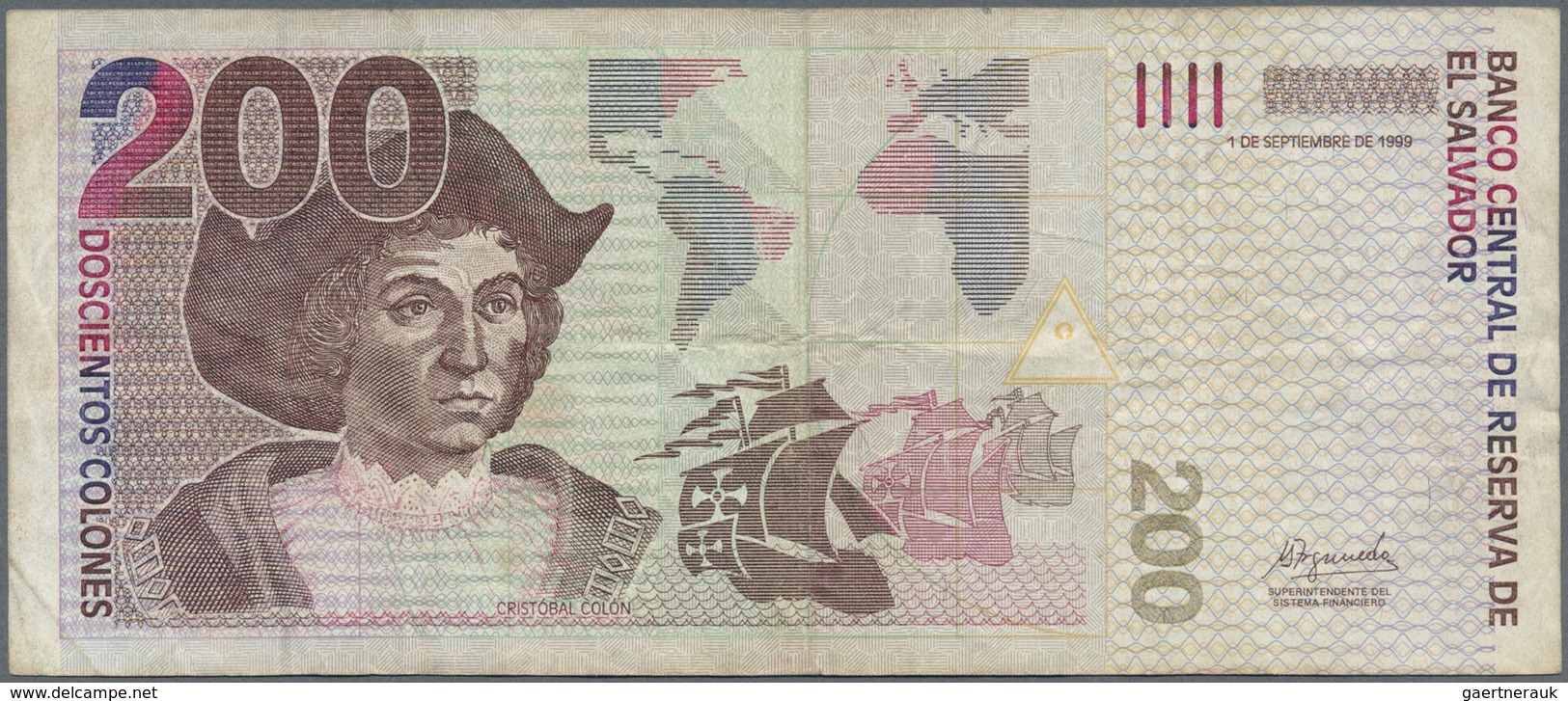 El Salvador: 200 Colones 1999 P. 158, Used With Folds And Creases, Still Strongness In Paper And Nic - El Salvador