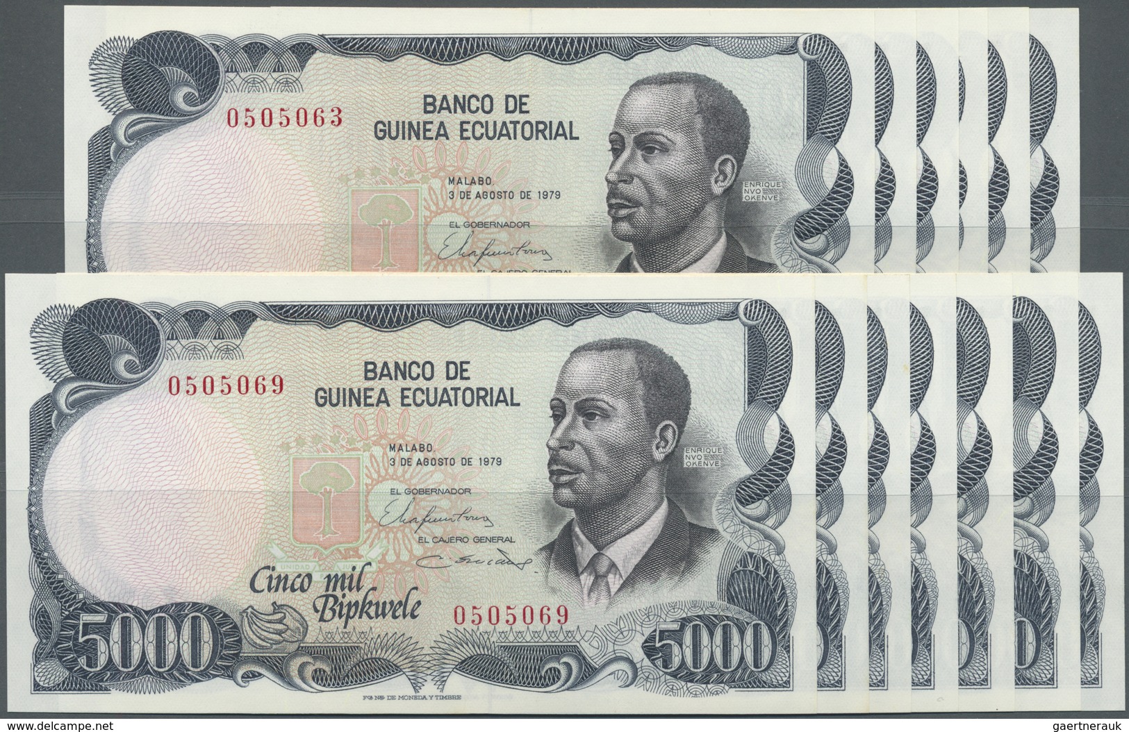 Equatorial Guinea / Äquatorialguinea: Set Of 13 CONSECUTIVE Banknotes 5000 Bipkwele 1979 P. 17 From - Equatorial Guinea