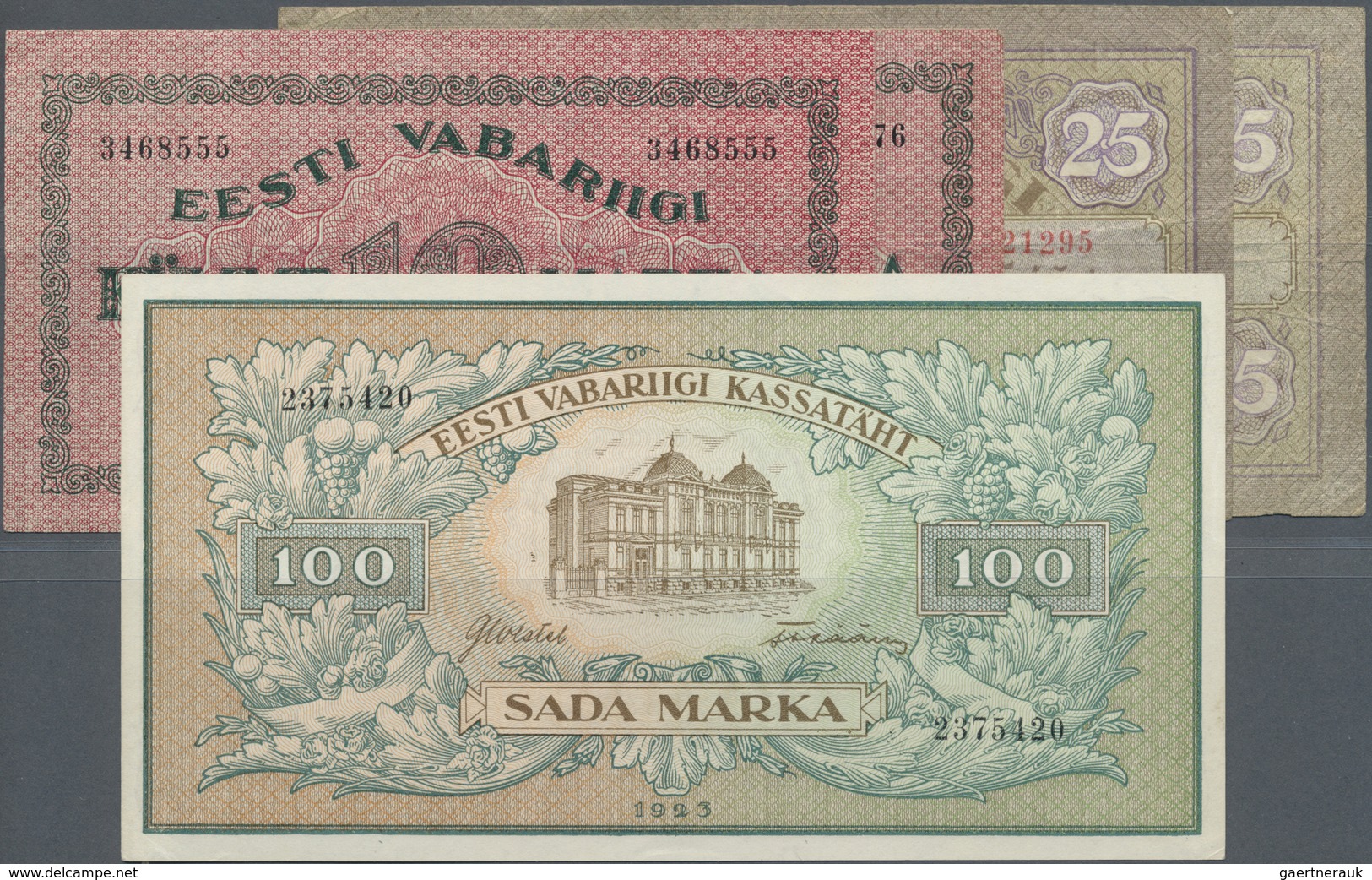 Estonia / Estland: Set With 5 Banknotes Containing 2 X 10 Marka 1922 P.53a (F+, VF), 2 X 25 Marka 19 - Estonia