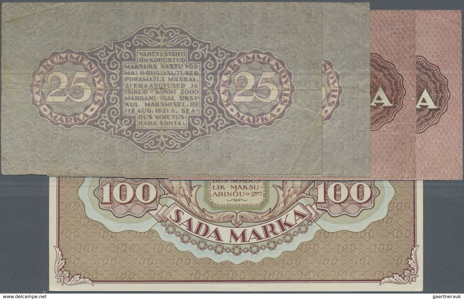 Estonia / Estland: Set With 5 Banknotes Containing 2 X 10 Marka 1922 P.53a (F+, VF), 2 X 25 Marka 19 - Estonia