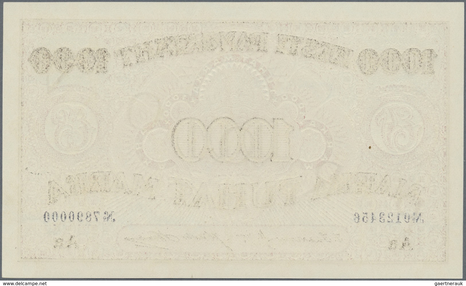 Estonia / Estland: 1000 Marka ND(1922) Specimen Proof P. 59sp, Front And Back Seperately Printed Wit - Estonia