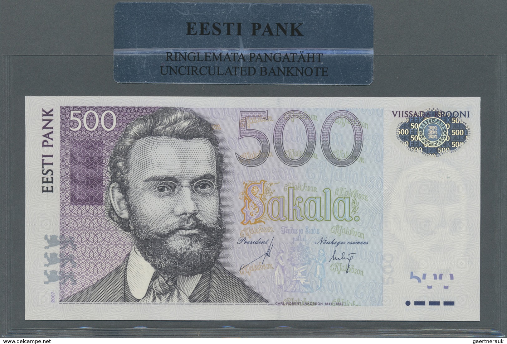 Estonia / Estland: 500 Krooni 2007 In Original Sealed Holder From The EESTI PANK P. 89 In Condition: - Estonie