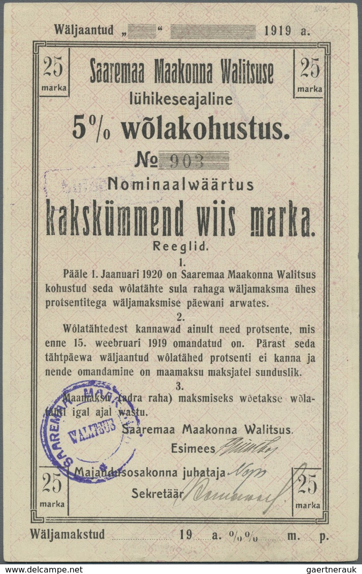 Estonia / Estland: Saaremaa 25 Mark 1920 R*2325, Unfolded But With Light Handling In Paper, Conditio - Estland