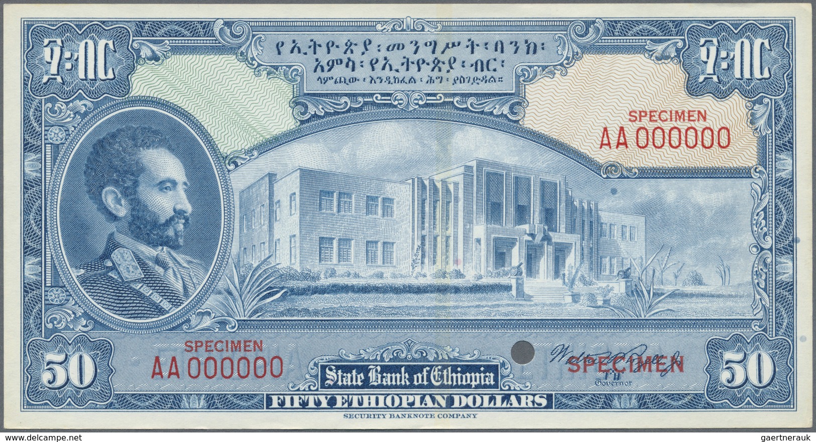 Ethiopia / Äthiopien: 50 Dollars ND(1945) With Signature: Rozell, Color Trial Specimen Intaglio Prin - Ethiopia