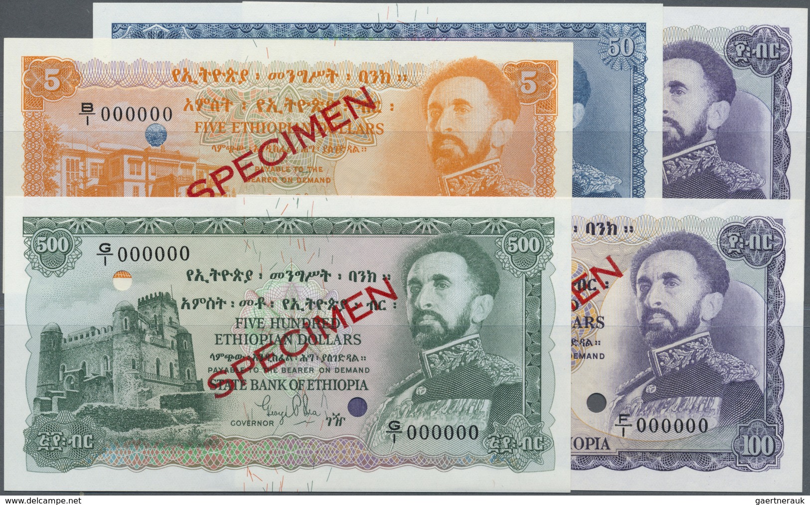 Ethiopia / Äthiopien: Set With 4 Specimen Of The 1961 Issue Containing 5, 50, 2 X 100 And 500 Dollar - Ethiopia