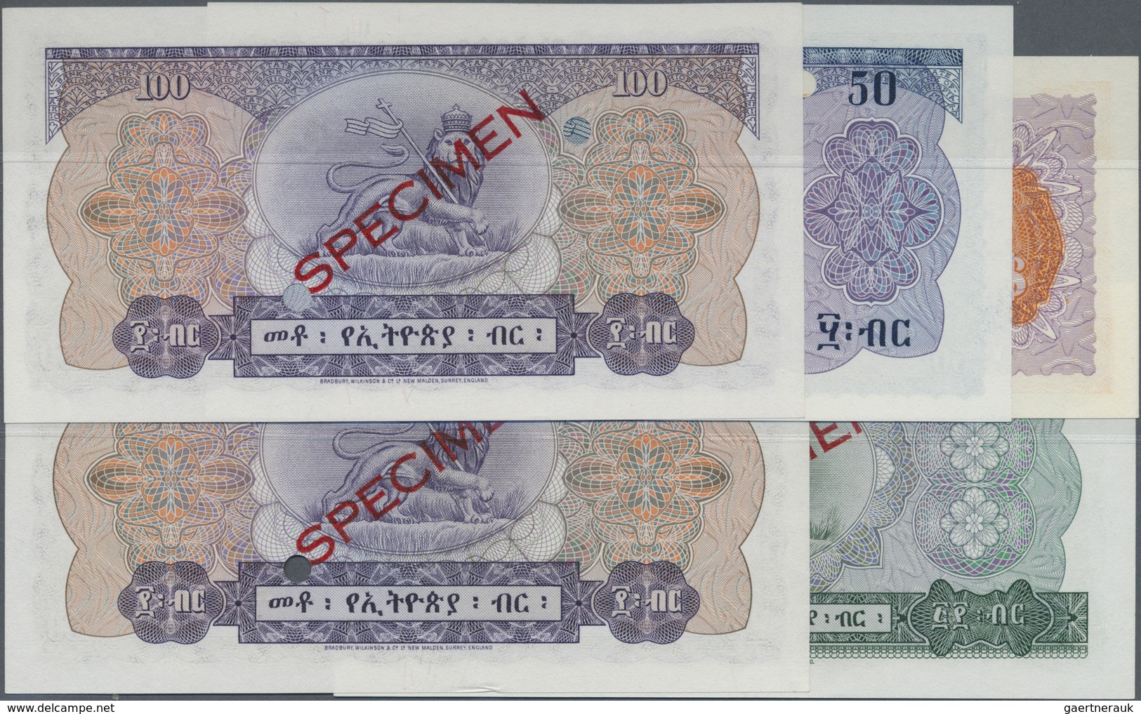 Ethiopia / Äthiopien: Set With 4 Specimen Of The 1961 Issue Containing 5, 50, 2 X 100 And 500 Dollar - Ethiopia