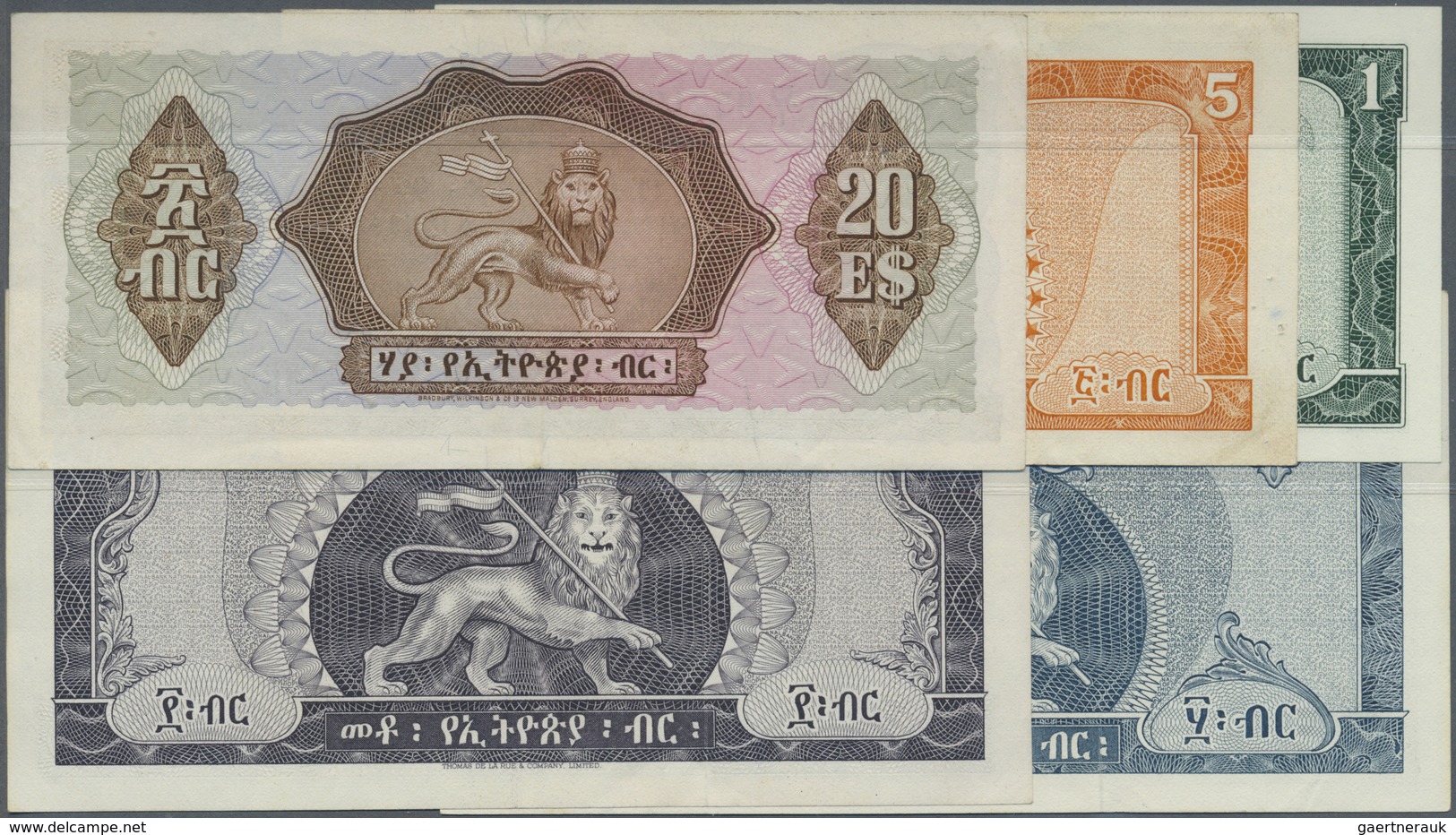 Ethiopia / Äthiopien: Set With 5 Banknotes Comprising 1 Dollar ND(1966) P.25 (UNC), 5 Dollars ND(196 - Ethiopia