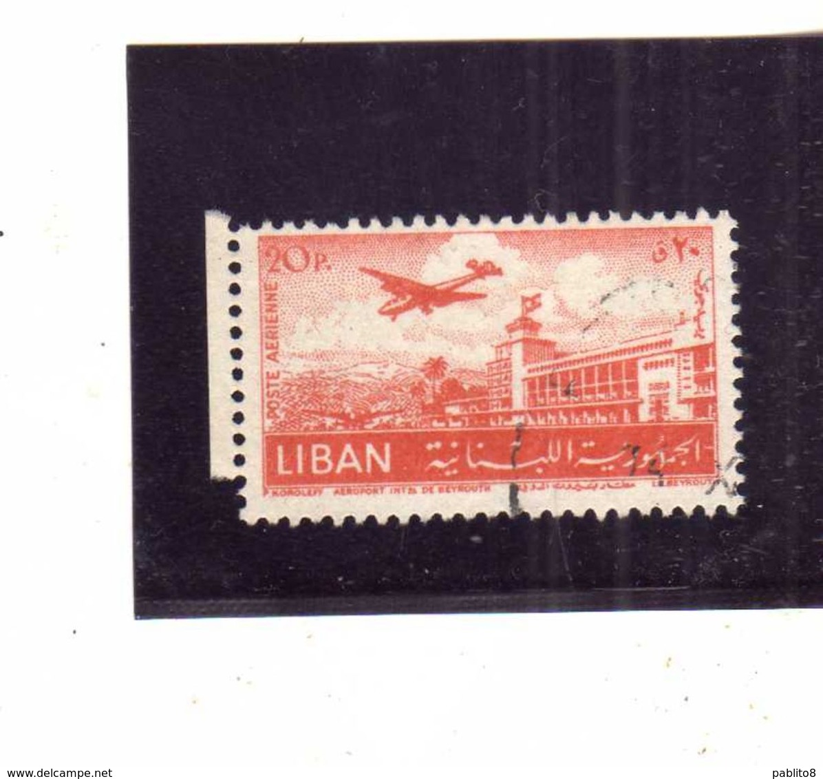 LIBANO LEBANON LIBAN 1952 AIR MAIL POSTA AEREA AERIENNE BEIRUT Khalde International Airport 20p USATO USED OBLITERE' - Libano