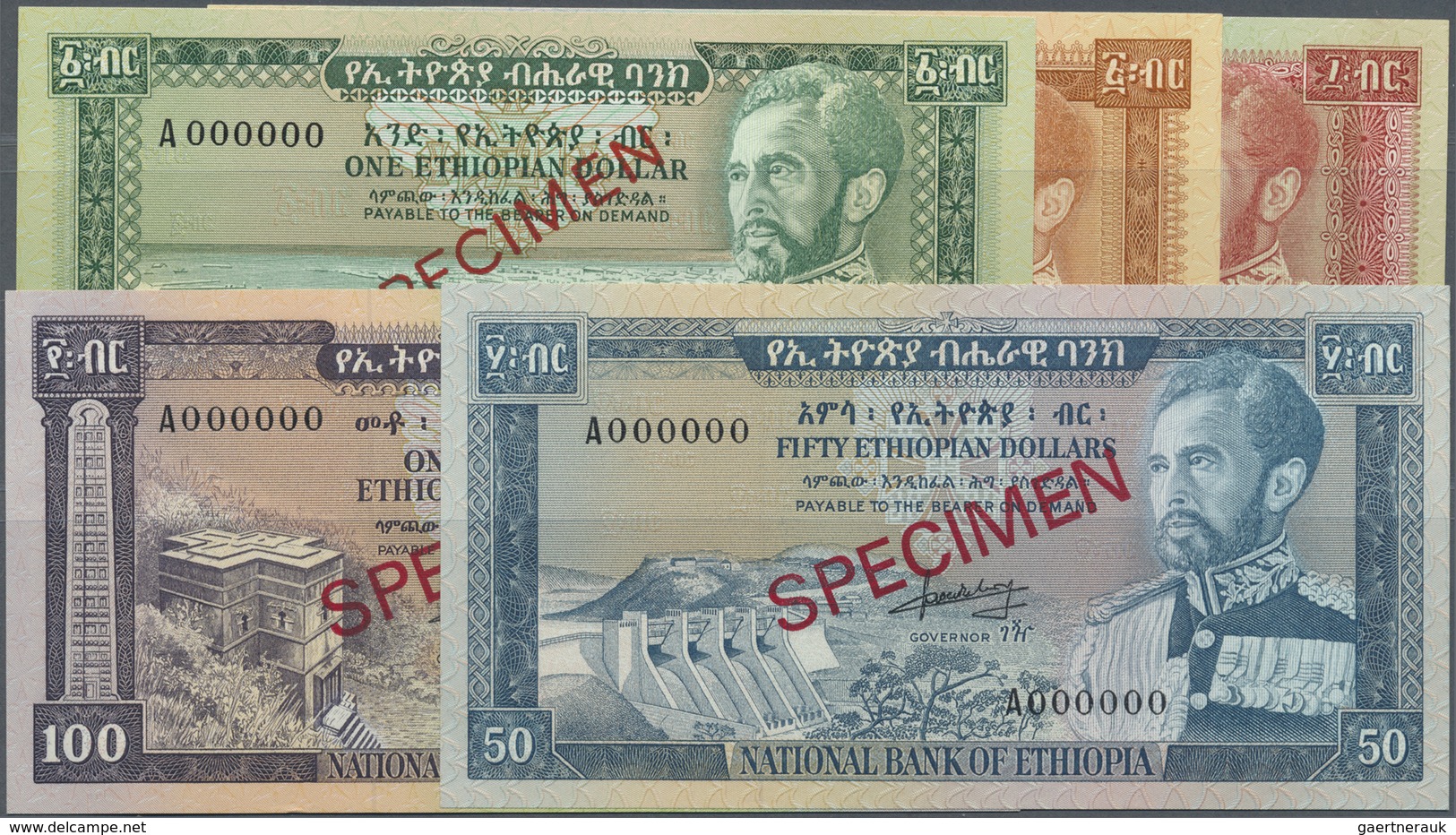 Ethiopia / Äthiopien: Complete Specimen Set Of The 1966 Series Comprising 1, 5, 10, 50 And 100 Dolla - Ethiopia