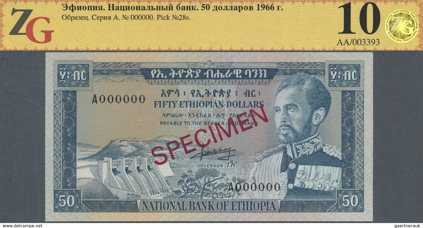 Ethiopia / Äthiopien: 50 Dollars 1966 SPECIMEN, P.28s In Perfect Condition, ZG Graded 67 GUnc - Ethiopia