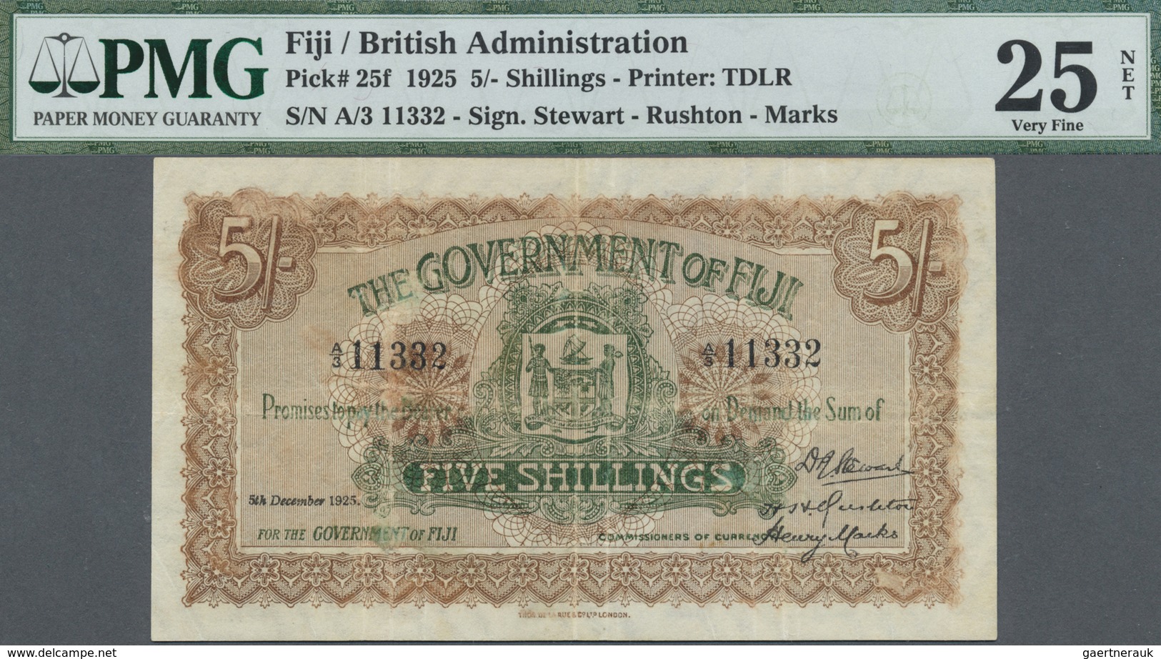 Fiji: The Government Of Fiji 5 Shillings 1925, P.25f, Highly Rare Note With Some Folds, Stains And M - Fidschi