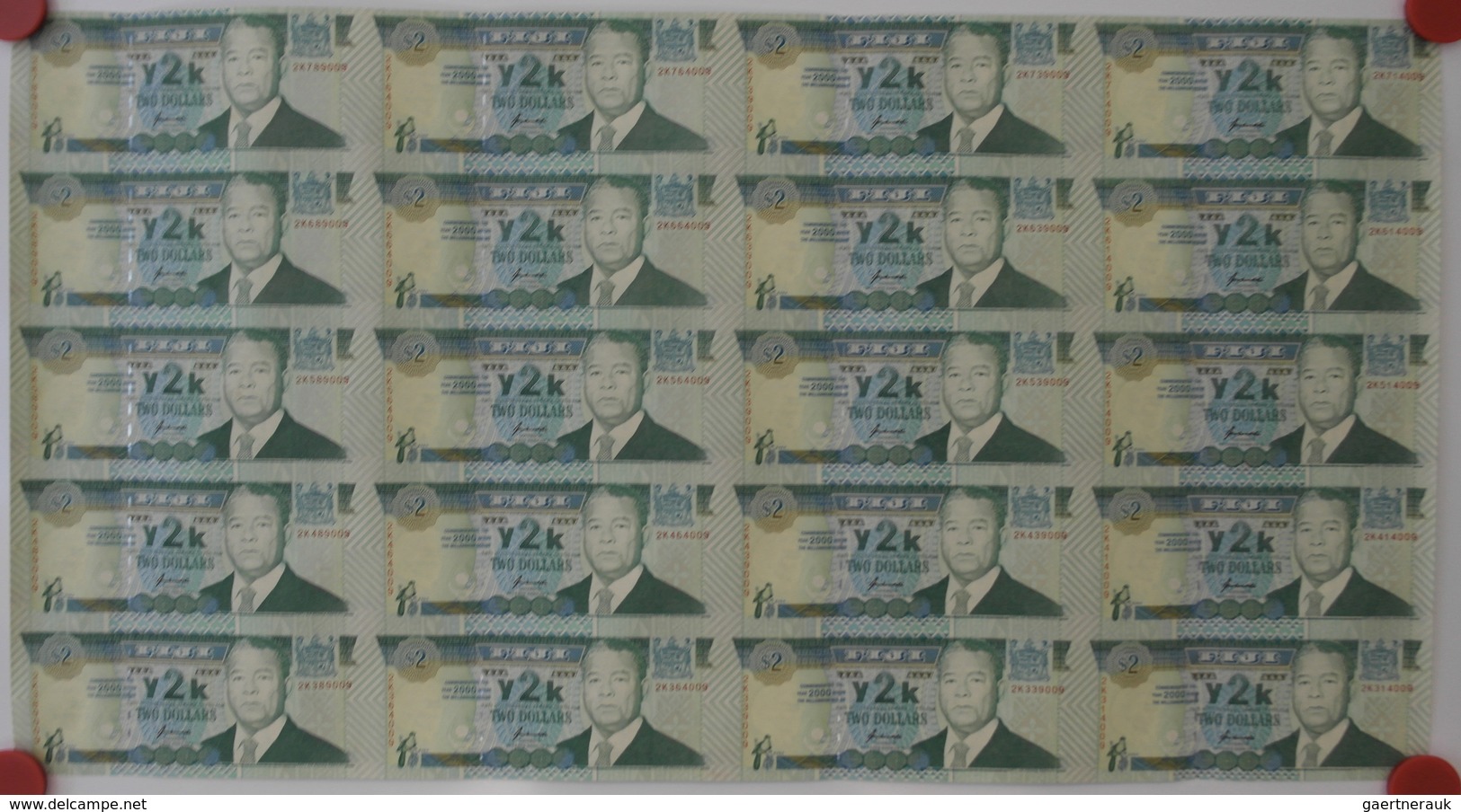 Fiji: Uncut Sheet Of 20 Pcs 2 Dollars 2000 P. 102 Y2K Millenium Edition P. In Condition: UNC. (20 Pc - Fiji