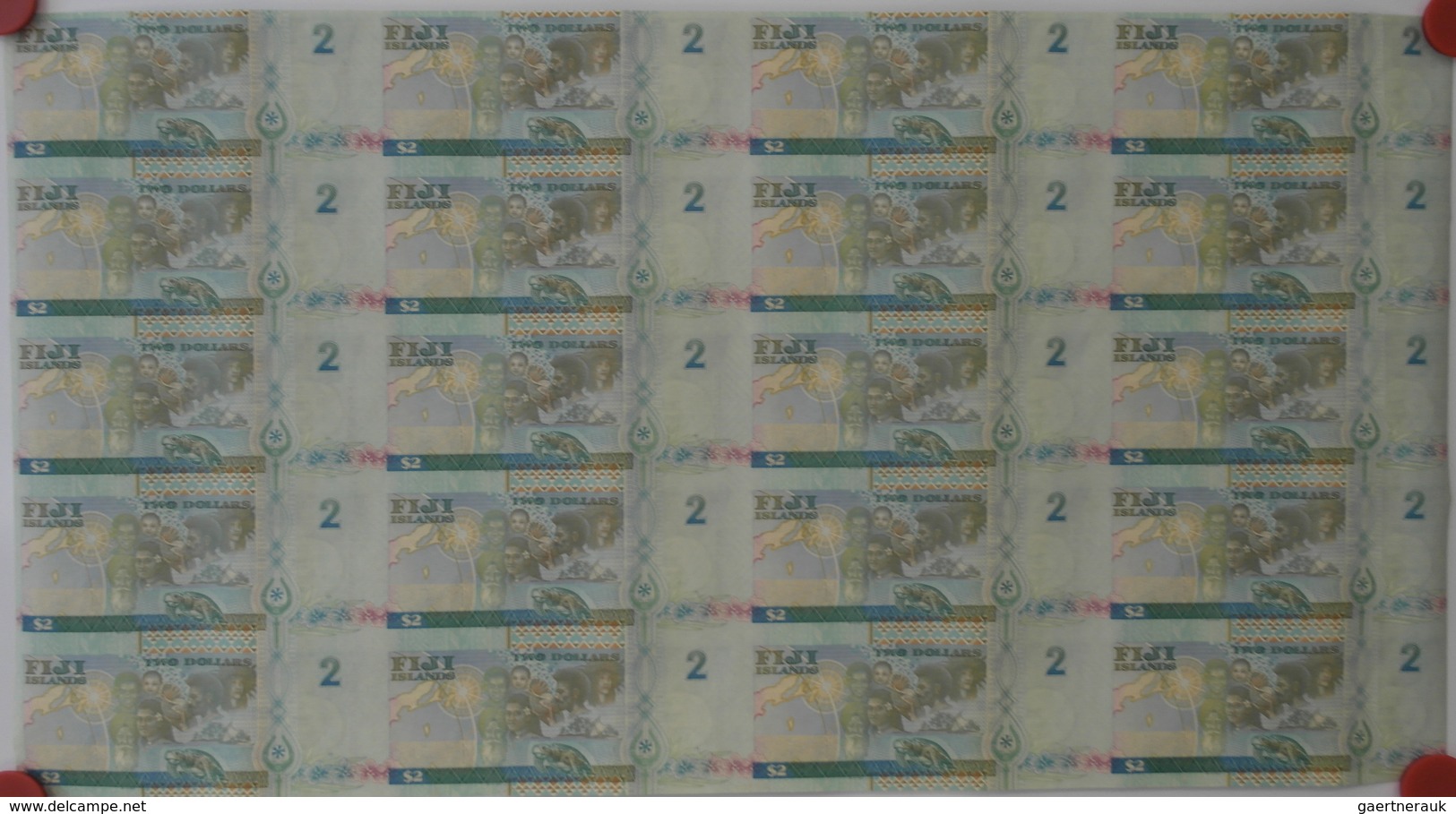 Fiji: Uncut Sheet Of 20 Pcs 2 Dollars 2000 P. 102 Y2K Millenium Edition P. In Condition: UNC. (20 Pc - Fiji
