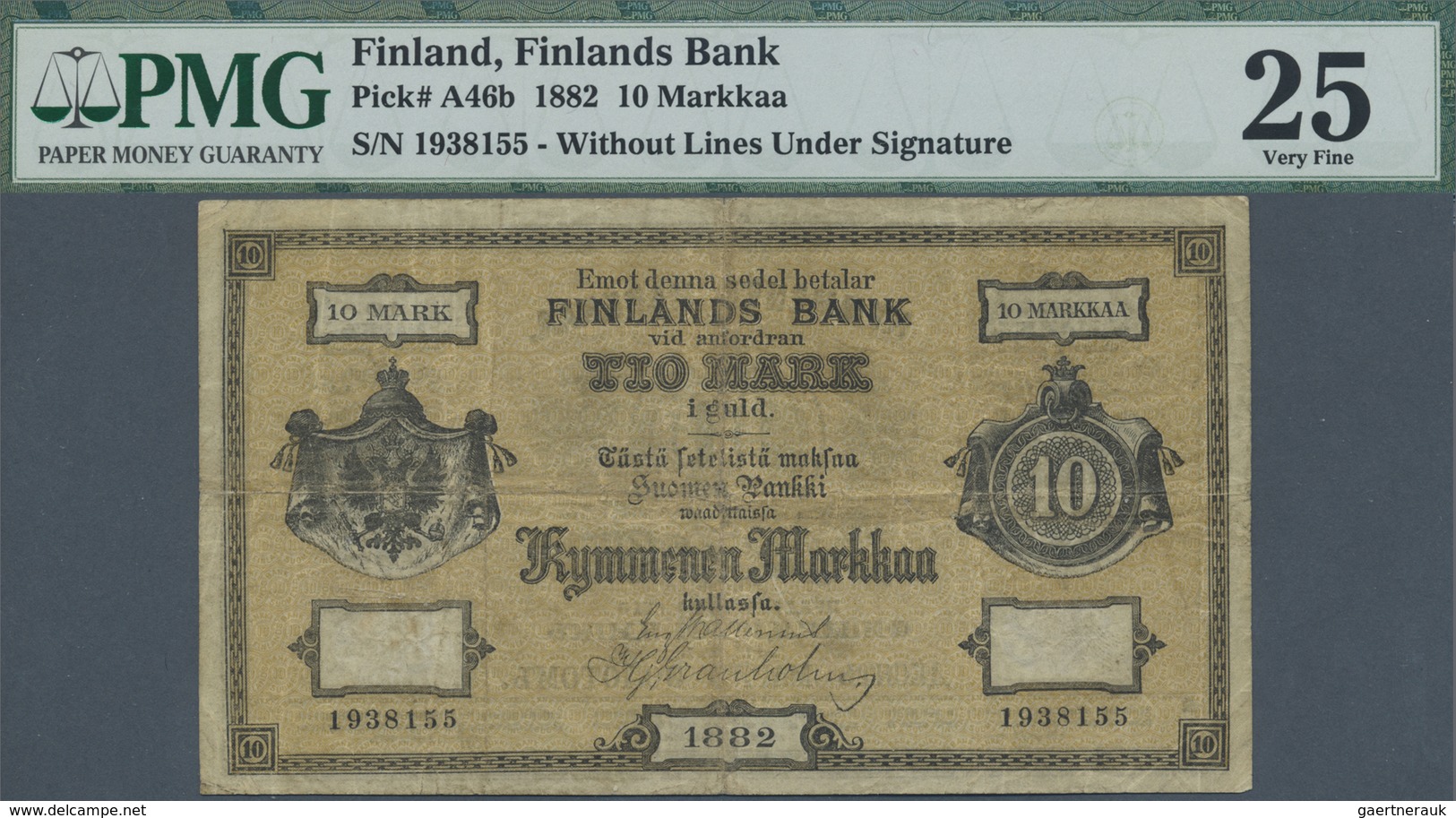 Finland / Finnland: 10 Markkaa 1882, P.A46b Without Lines Under Signature, Stained Paper With Severa - Finland