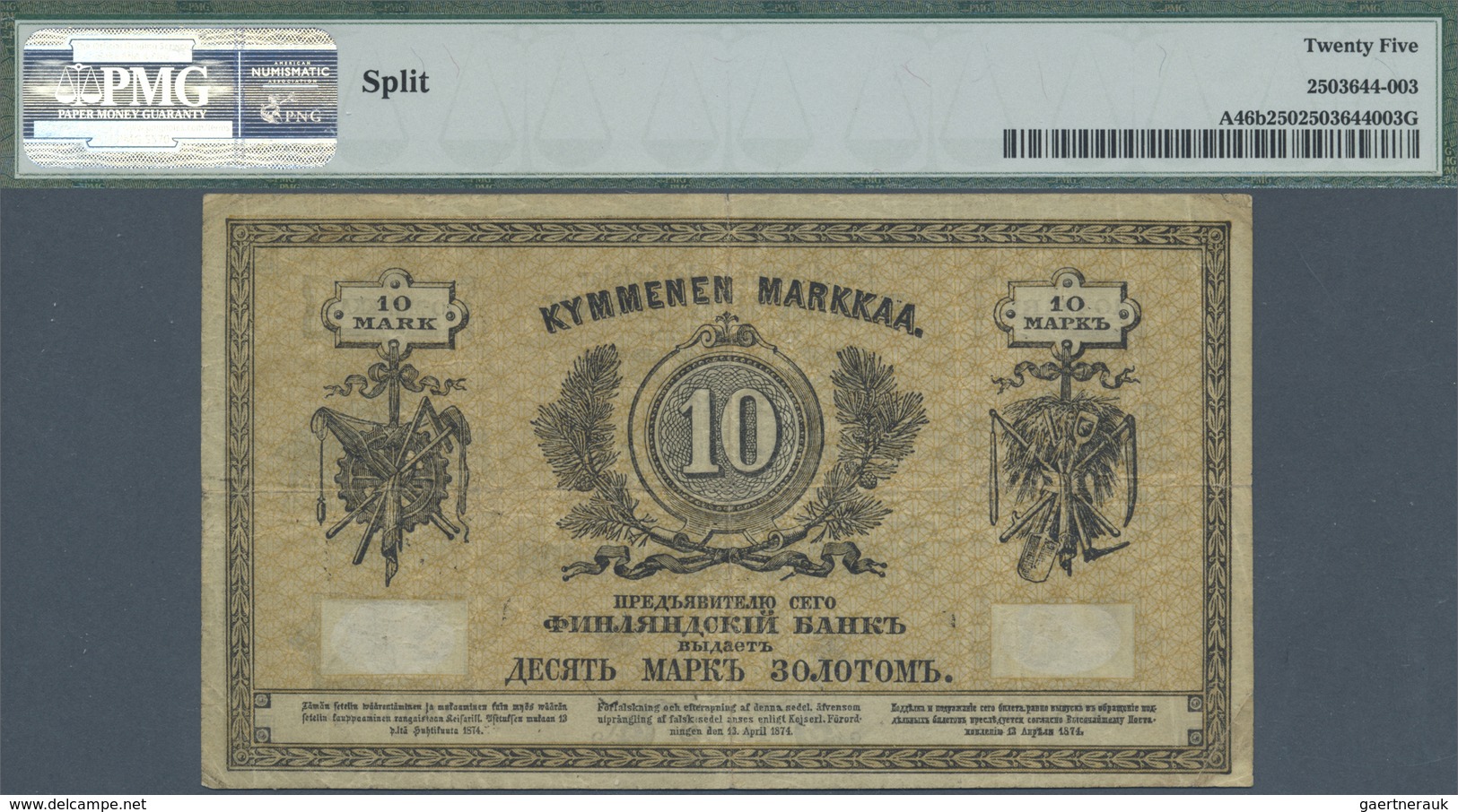 Finland / Finnland: 10 Markkaa 1882, P.A46b Without Lines Under Signature, Stained Paper With Severa - Finland